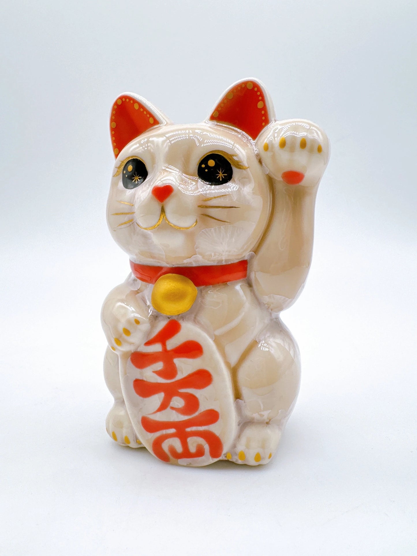日本清水烧招财猫 花结晶 杏 千万两 左