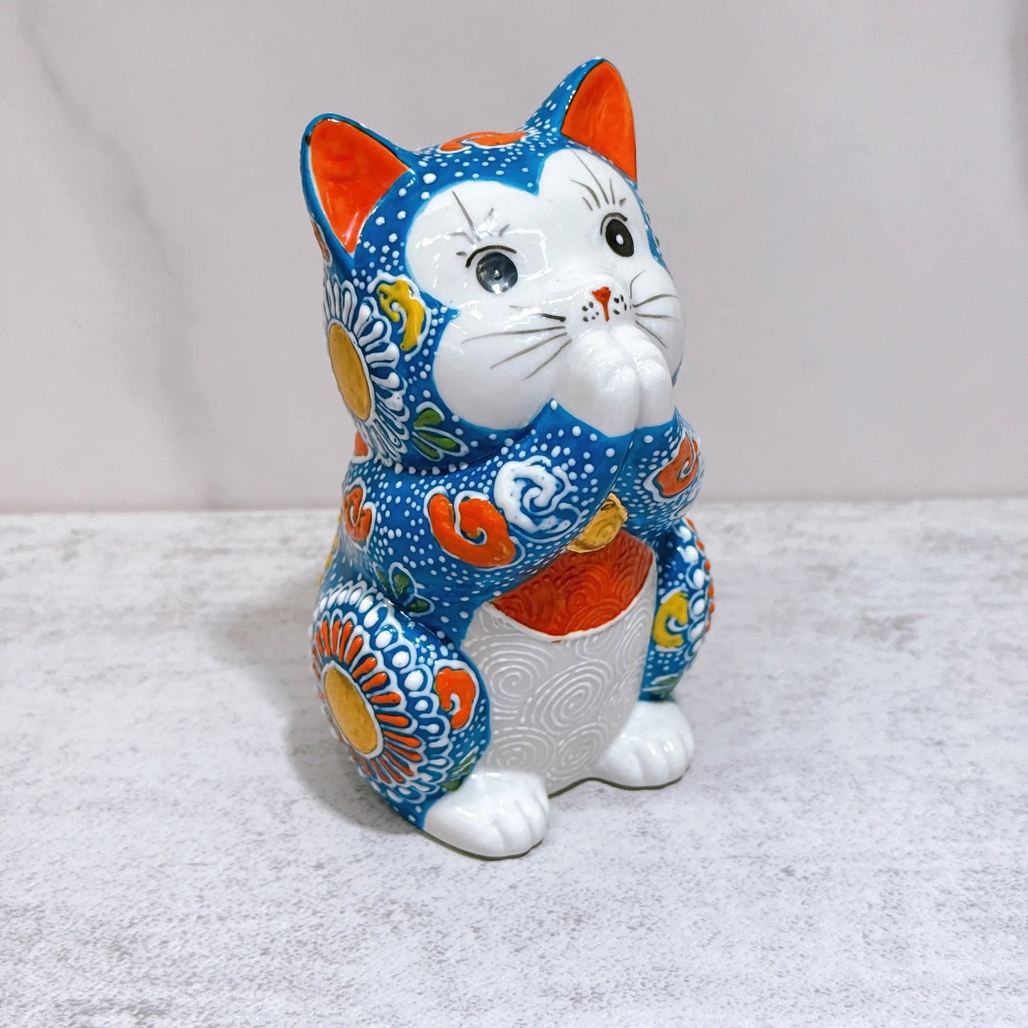 日本九谷烧招财猫 祈祷青盛
