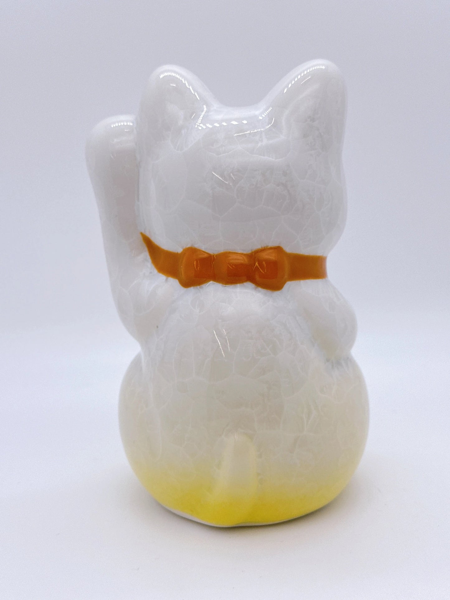 日本清水烧招财猫 花结晶 黄白 千万两 左