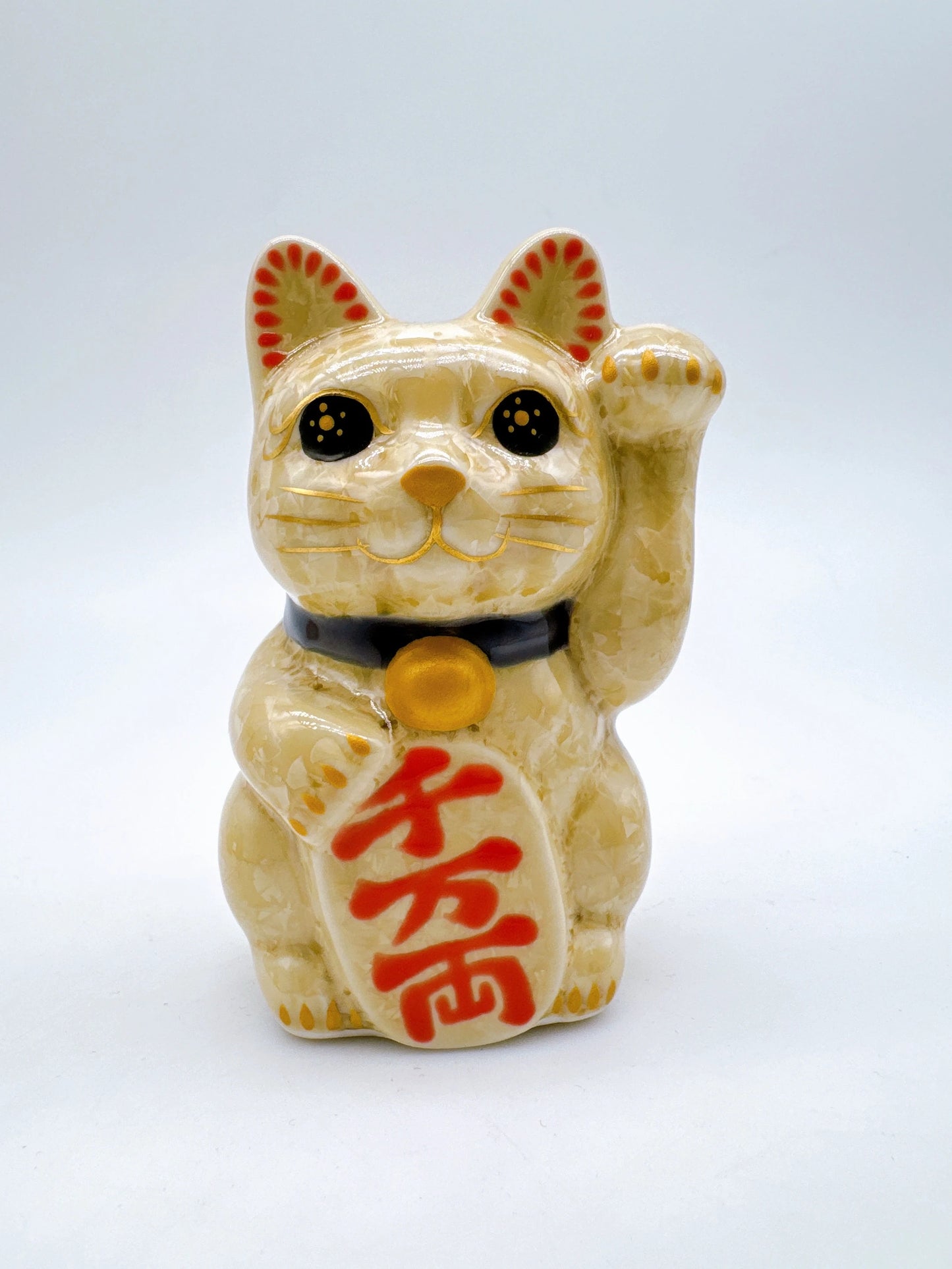 日本清水燒招財貓 花結晶 金花 千万両 左 特小