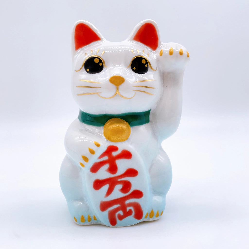 日本清水燒招財貓 花結晶 水白 千万両 迷你