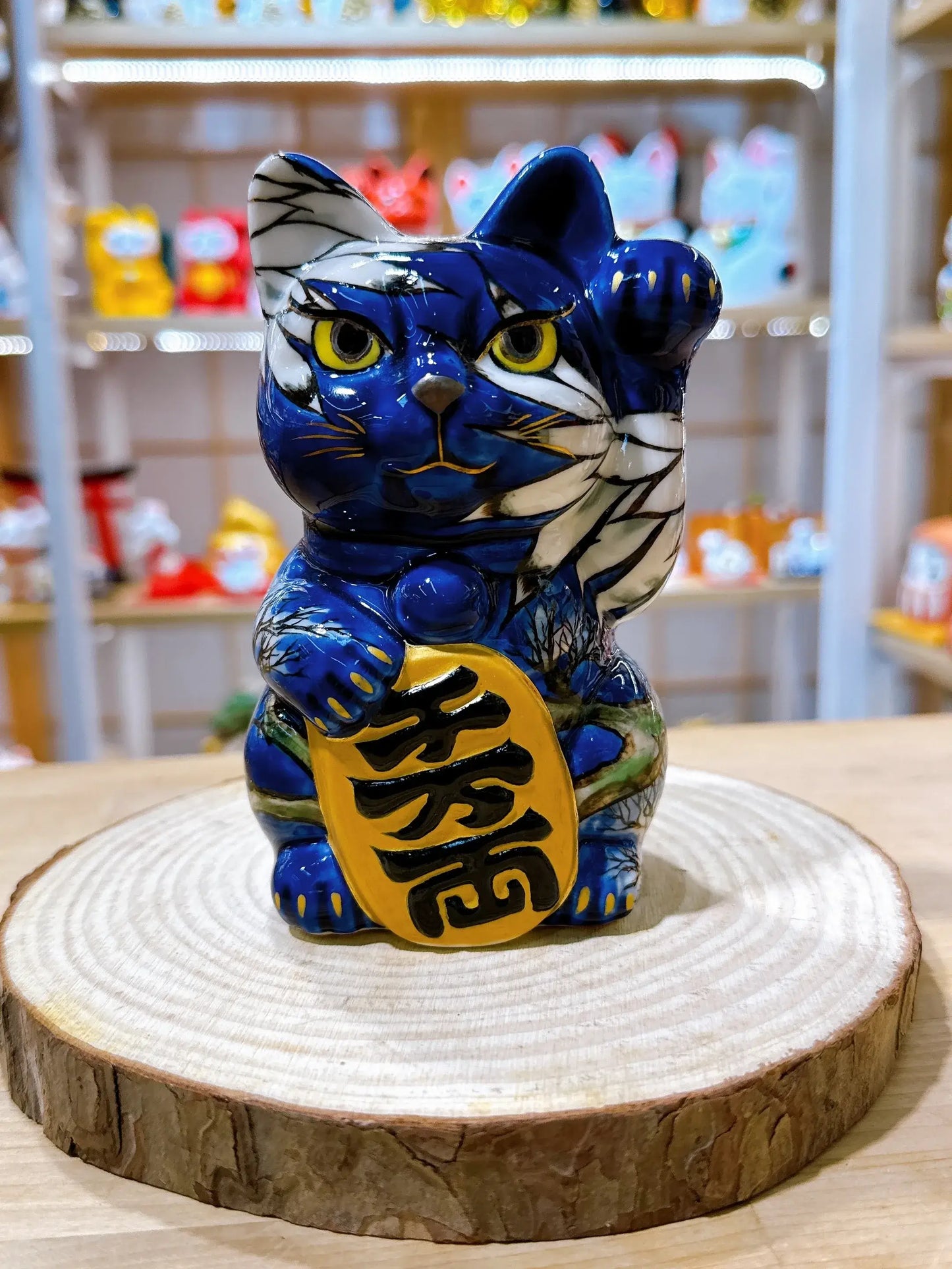 日本清水烧招财猫 琉璃 猫头鹰