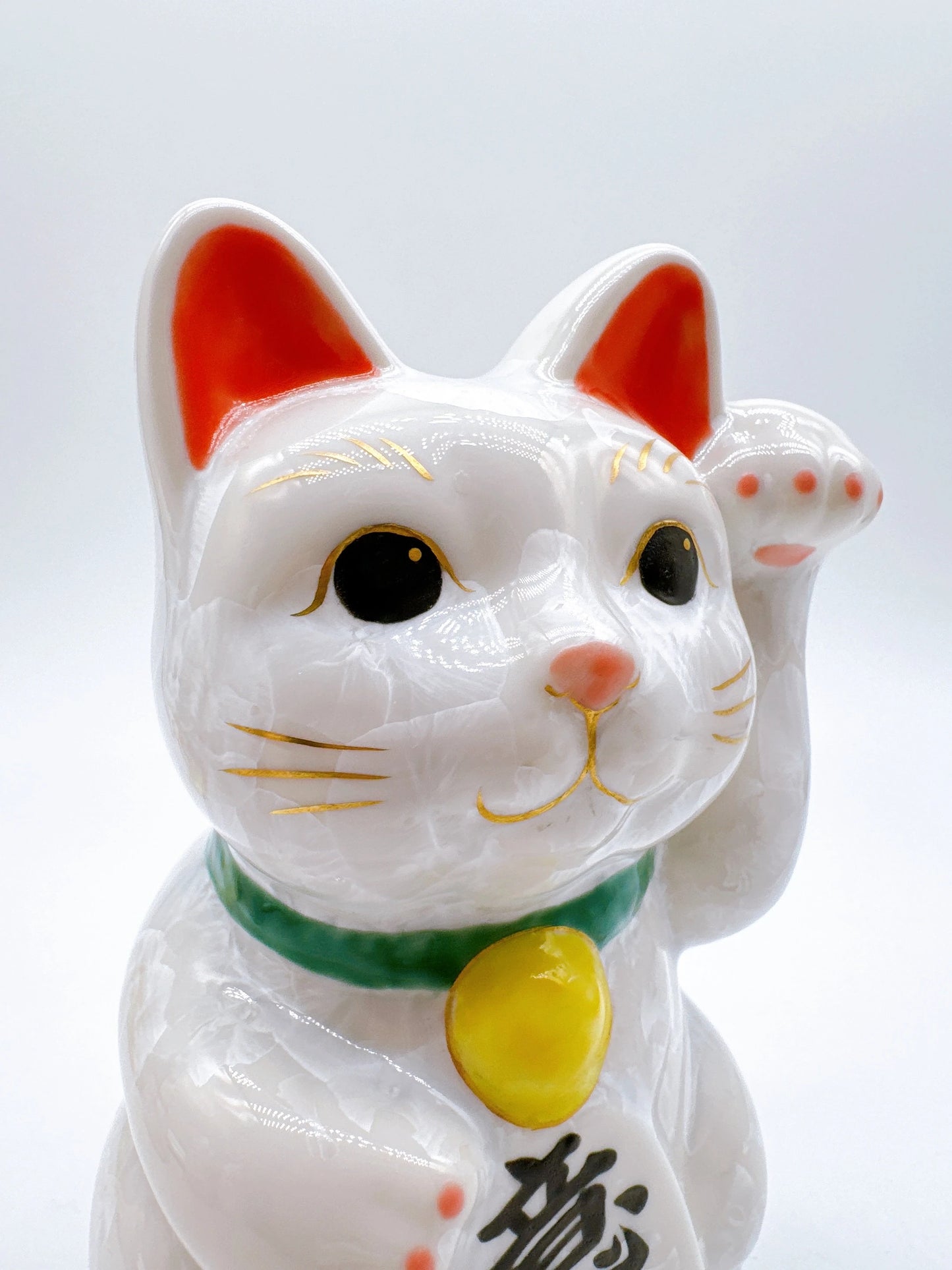 日本清水燒招財貓 花結晶 白 億万両 中號