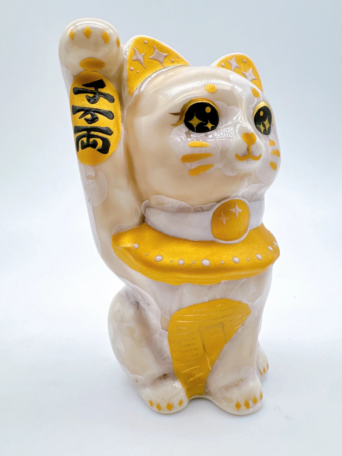 日本清水燒招財貓 花結晶 杏小判 金彩