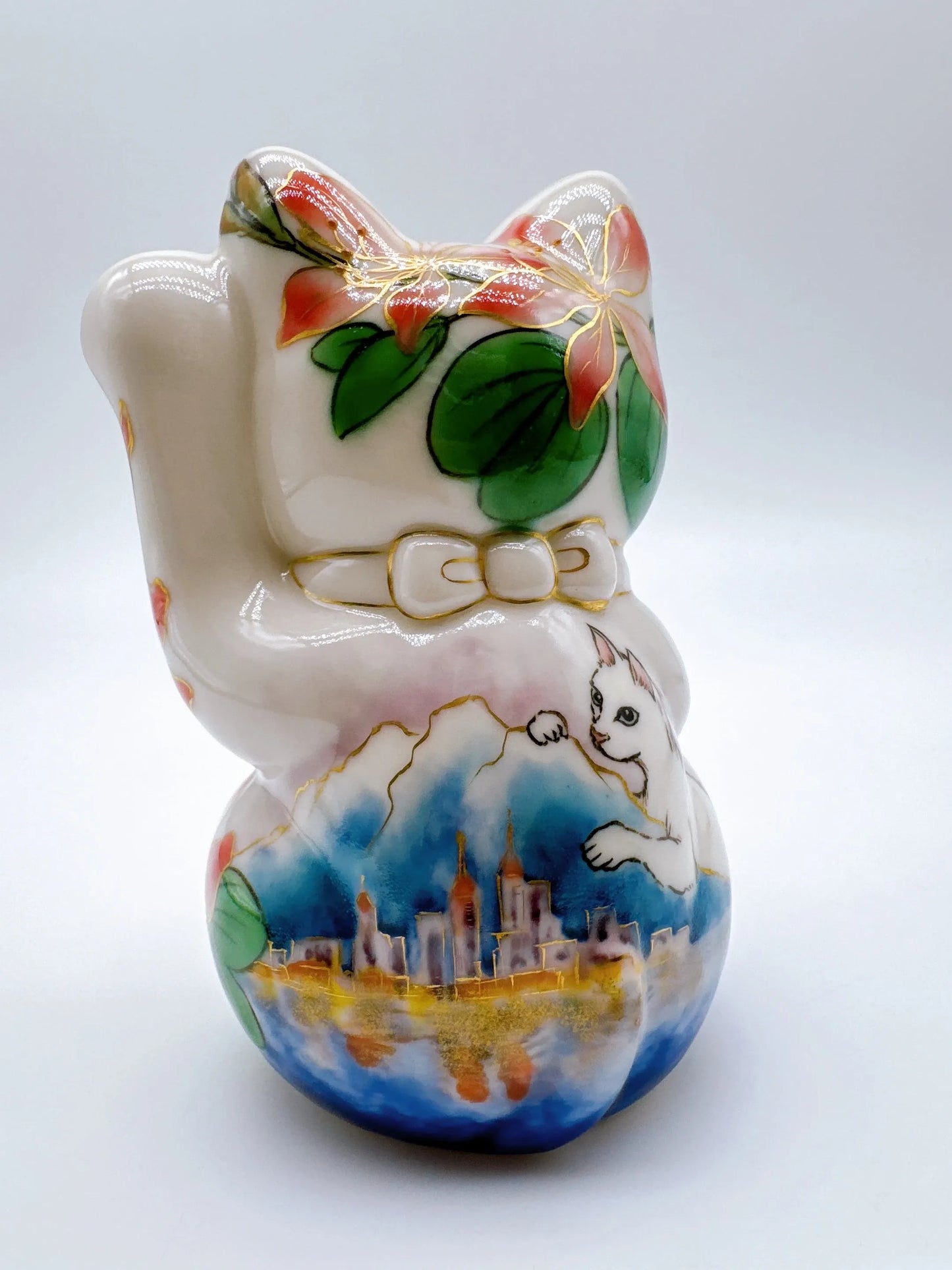 日本清水烧招财猫 色绘 香港猫观