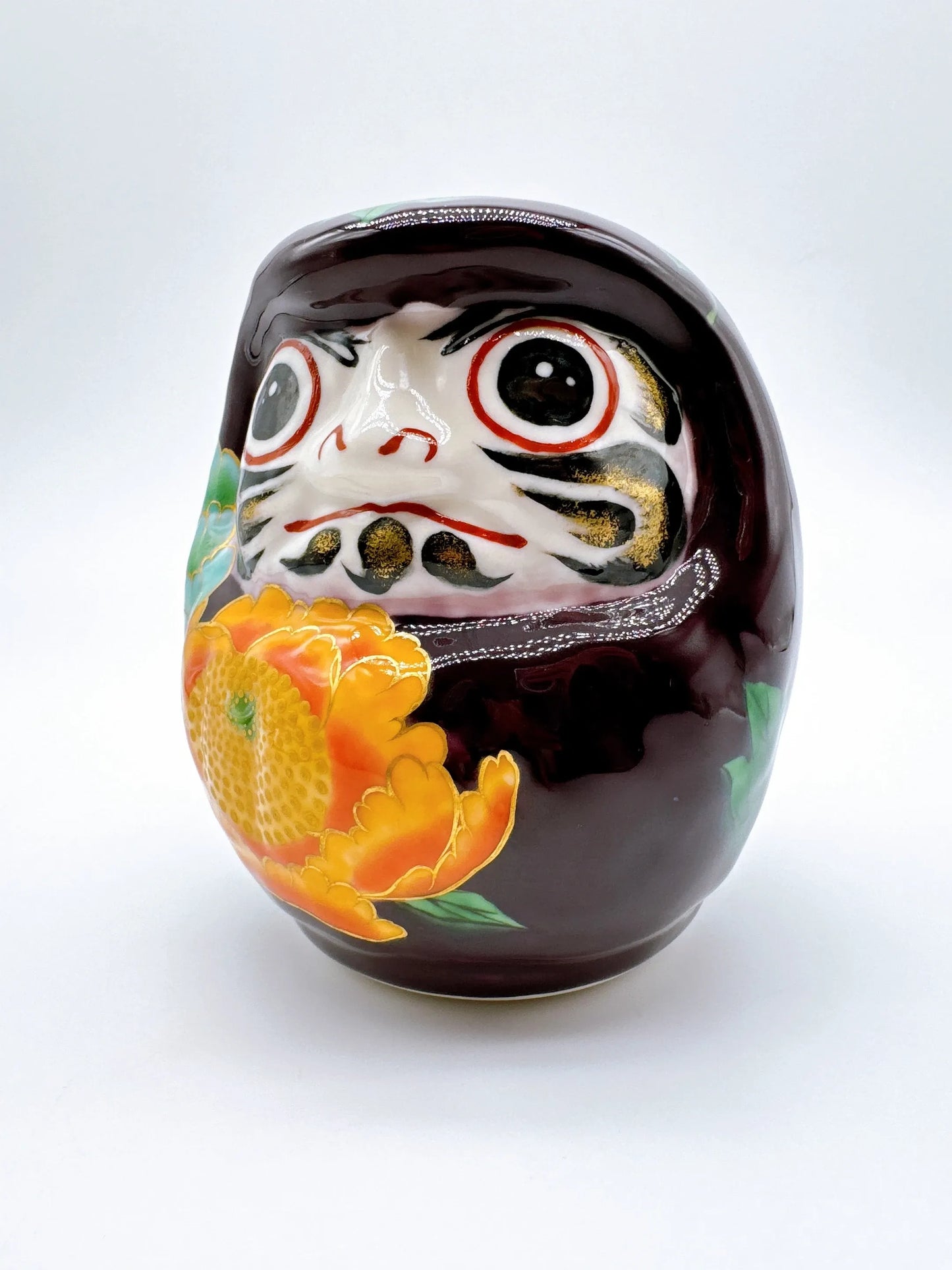 日本清水燒達摩 紫地 伊籐若冲 牡丹 中號