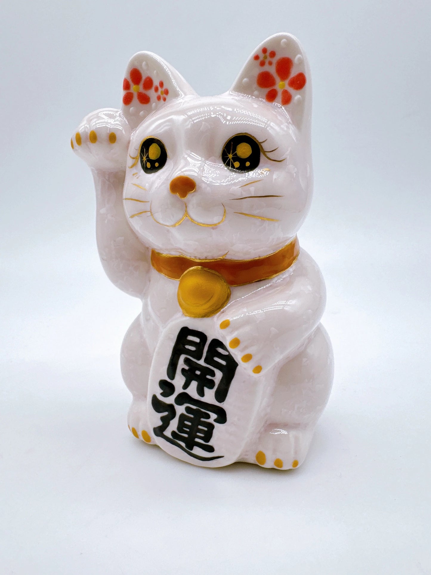 日本清水燒招財貓 花結晶 桃 開運 右