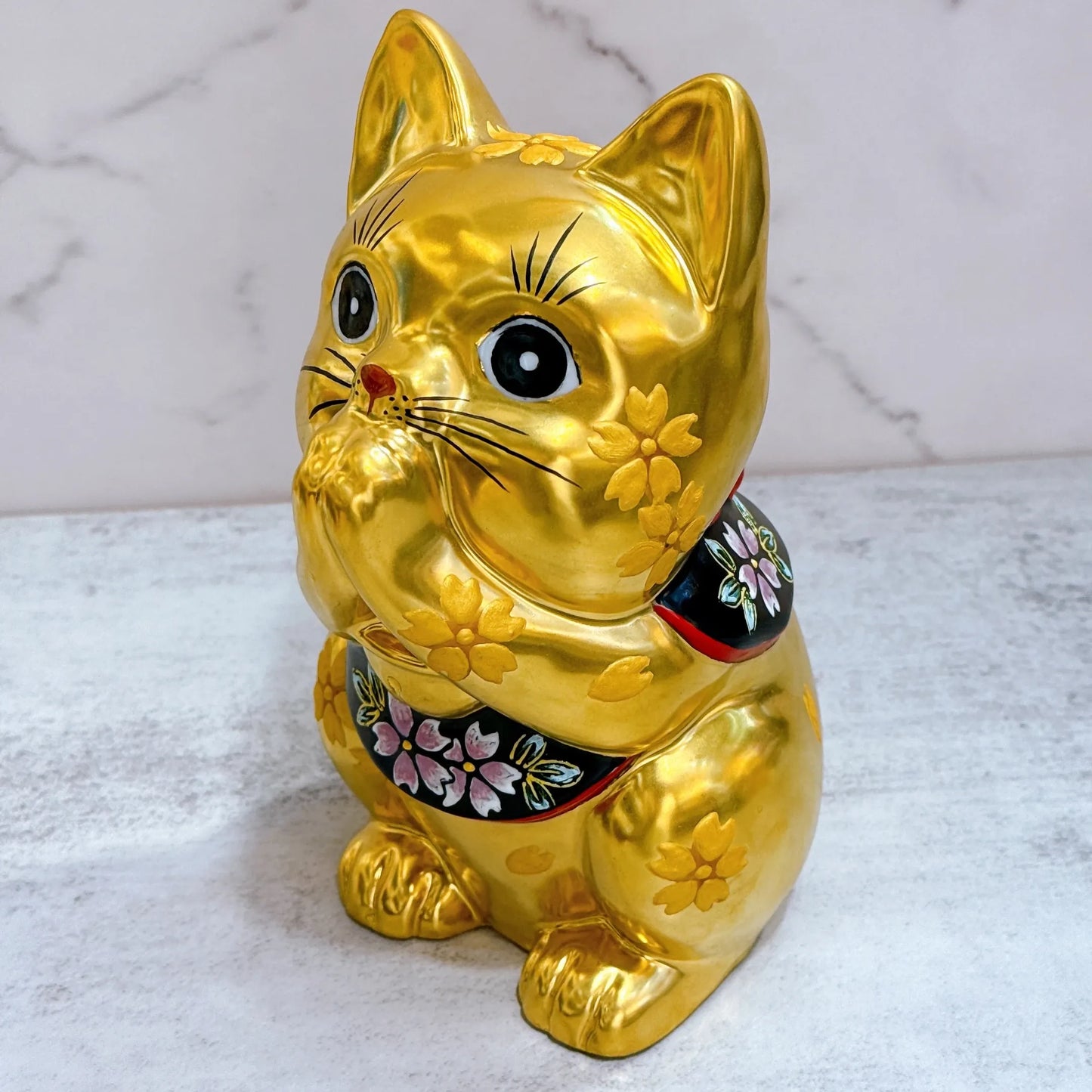 日本九谷烧招财猫 祈愿 樱盛黄金 7号
