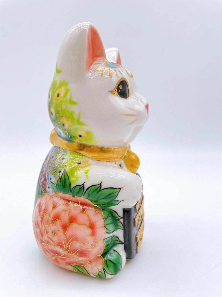 日本清水烧招财猫孔雀牡丹图