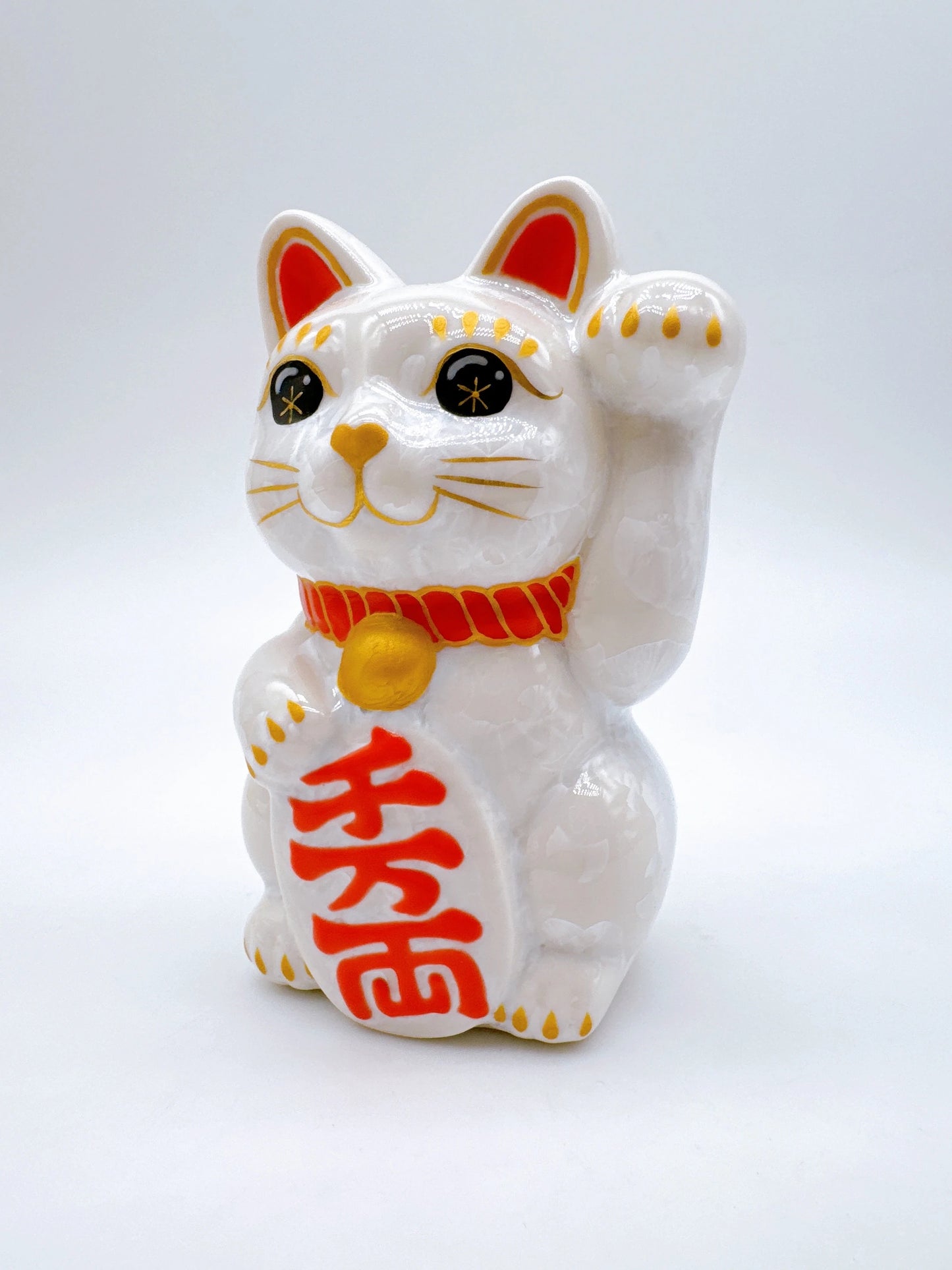 日本清水燒招財貓 花結晶 白 千万両 左