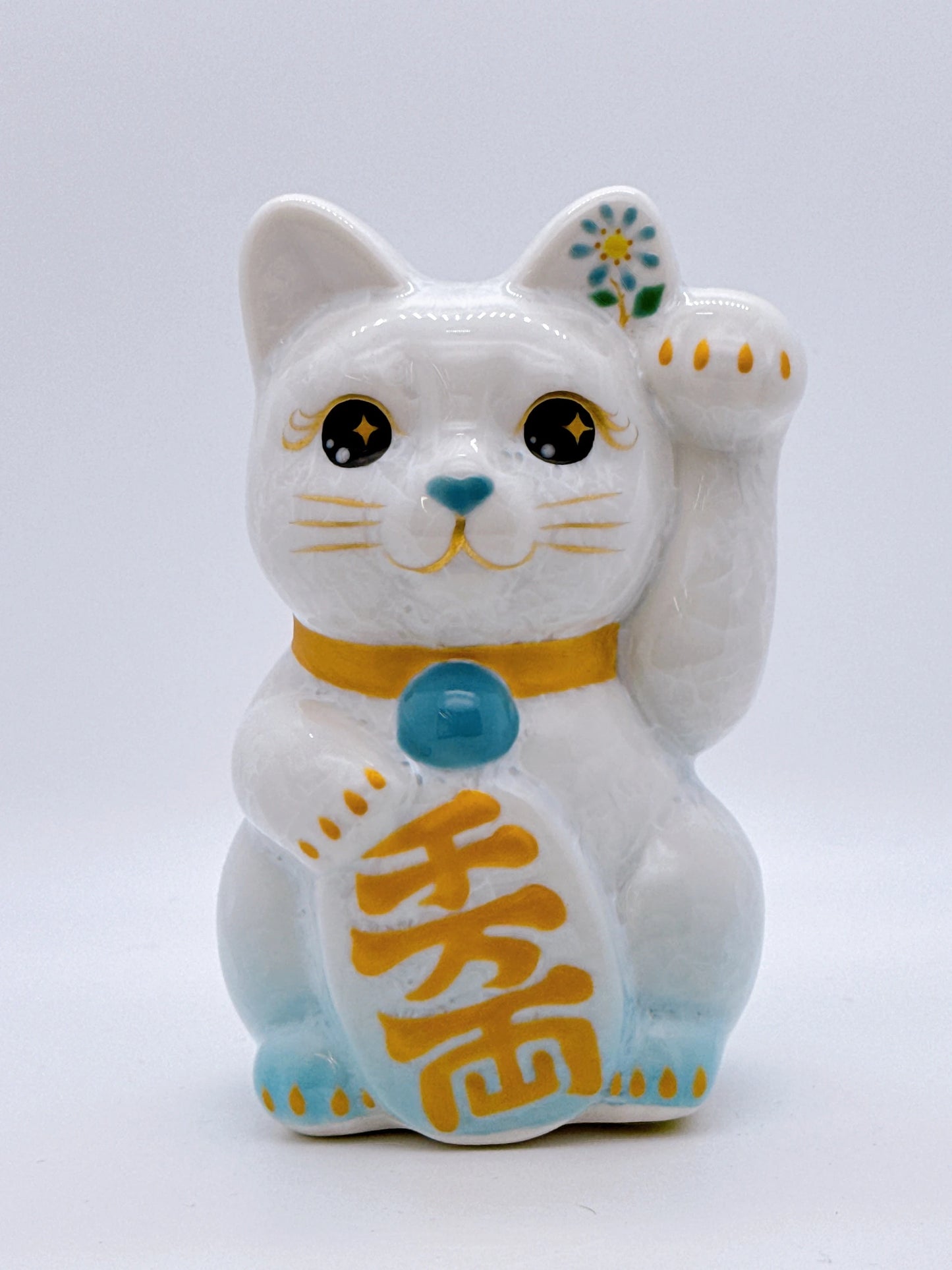 日本清水燒招財貓 花結晶 水白 億萬両 左