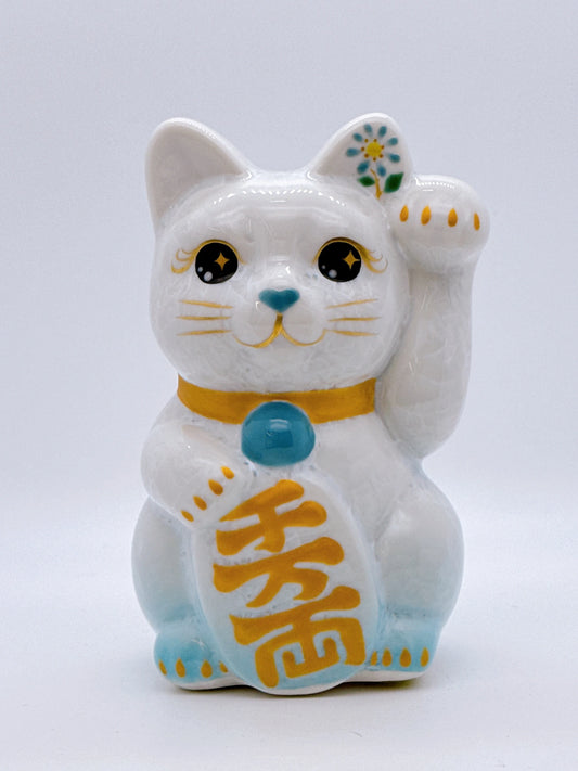 日本清水燒招財貓 花結晶 水白 億萬両 左