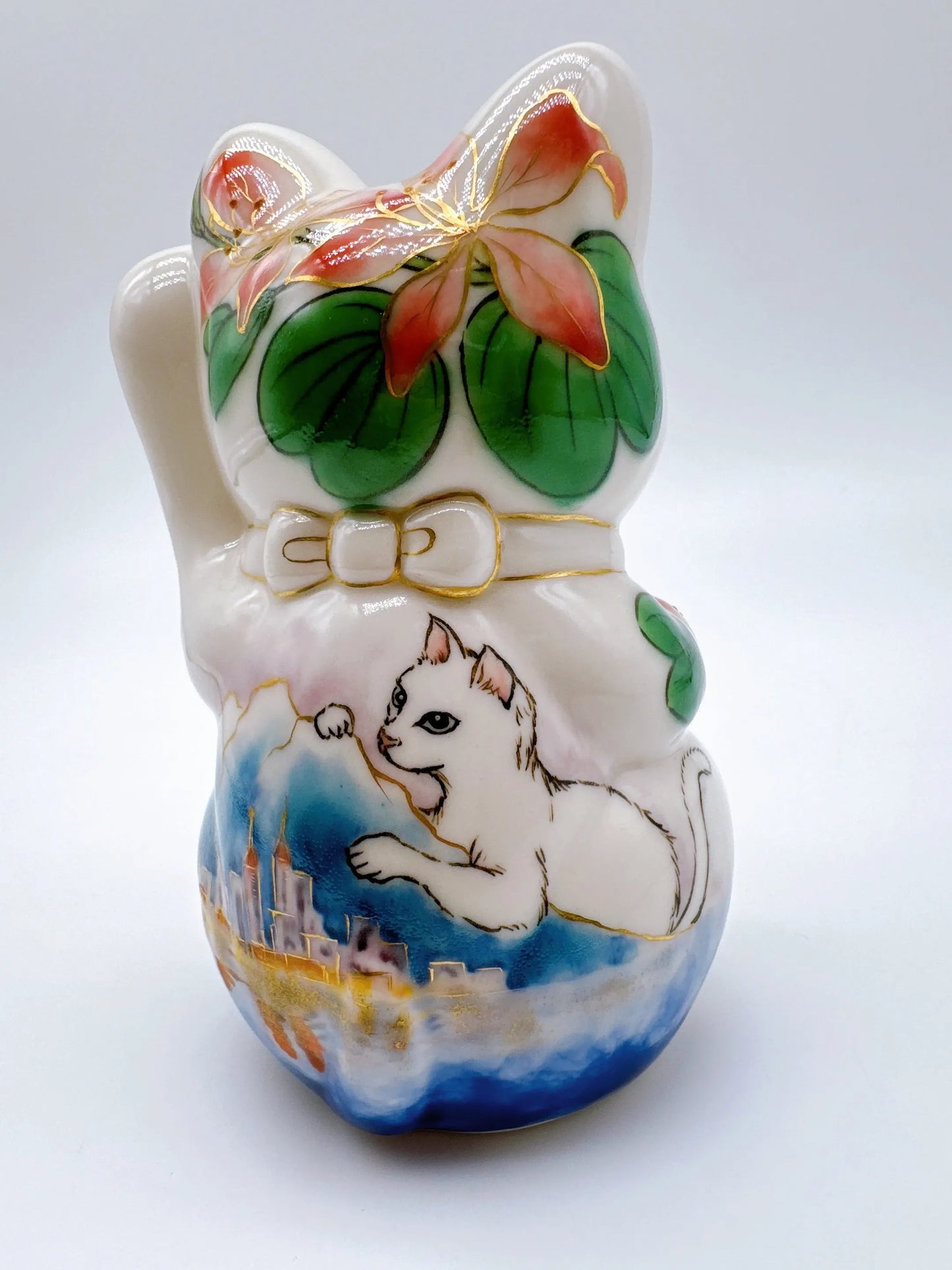 日本清水烧招财猫 色绘 香港猫观