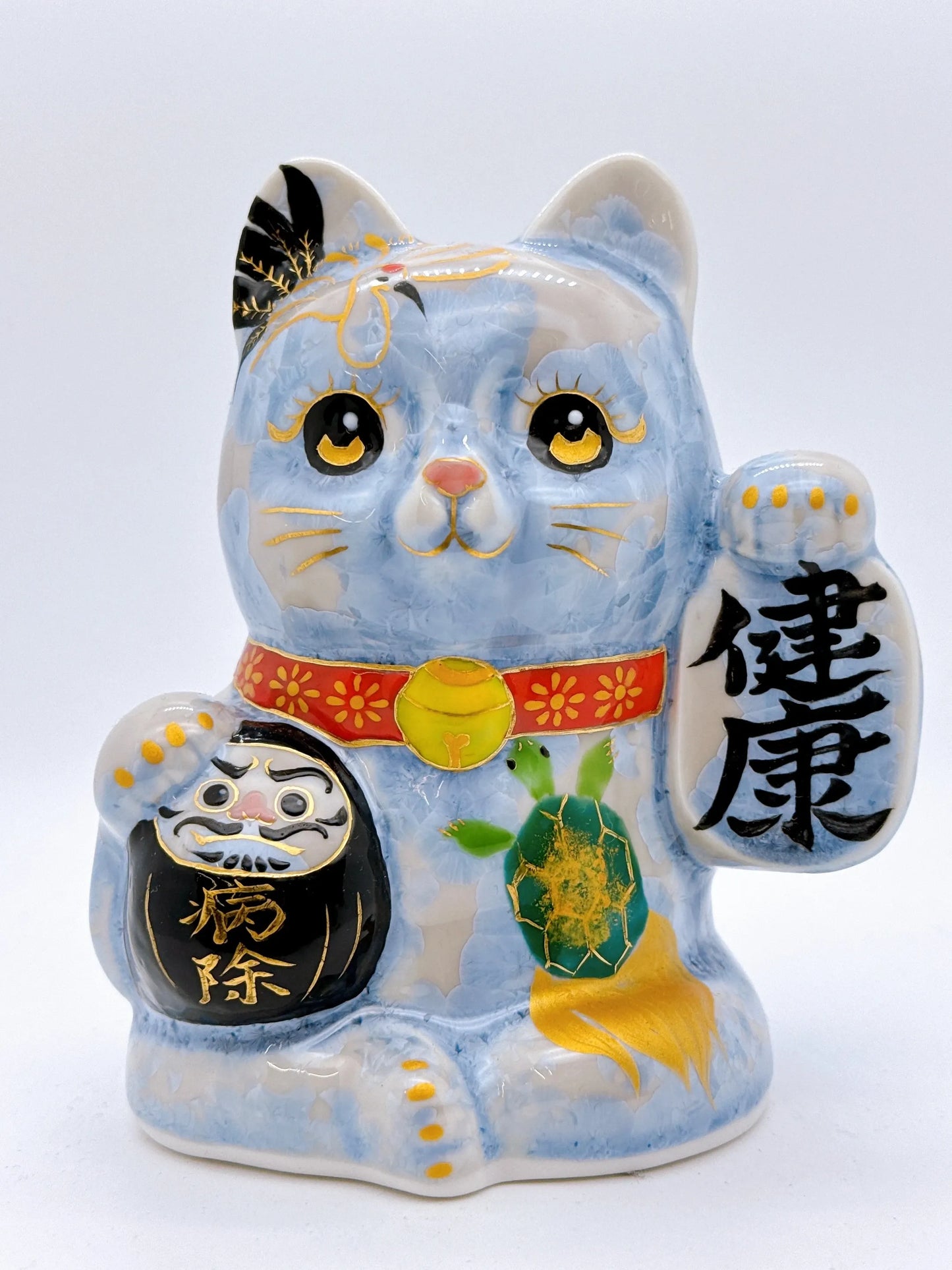 日本清水燒招財貓 達摩 花結晶 銀藤 健康