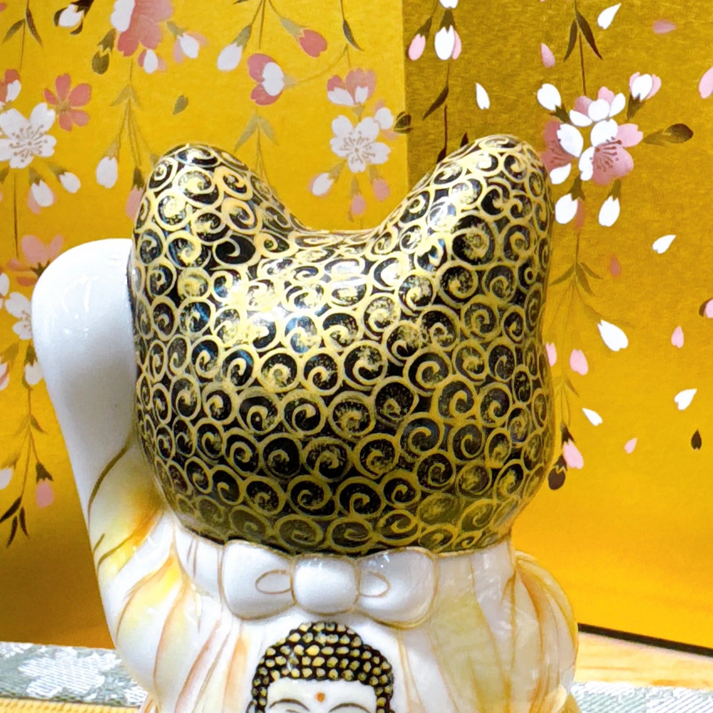 日本清水烧招财猫 色绘 佛陀