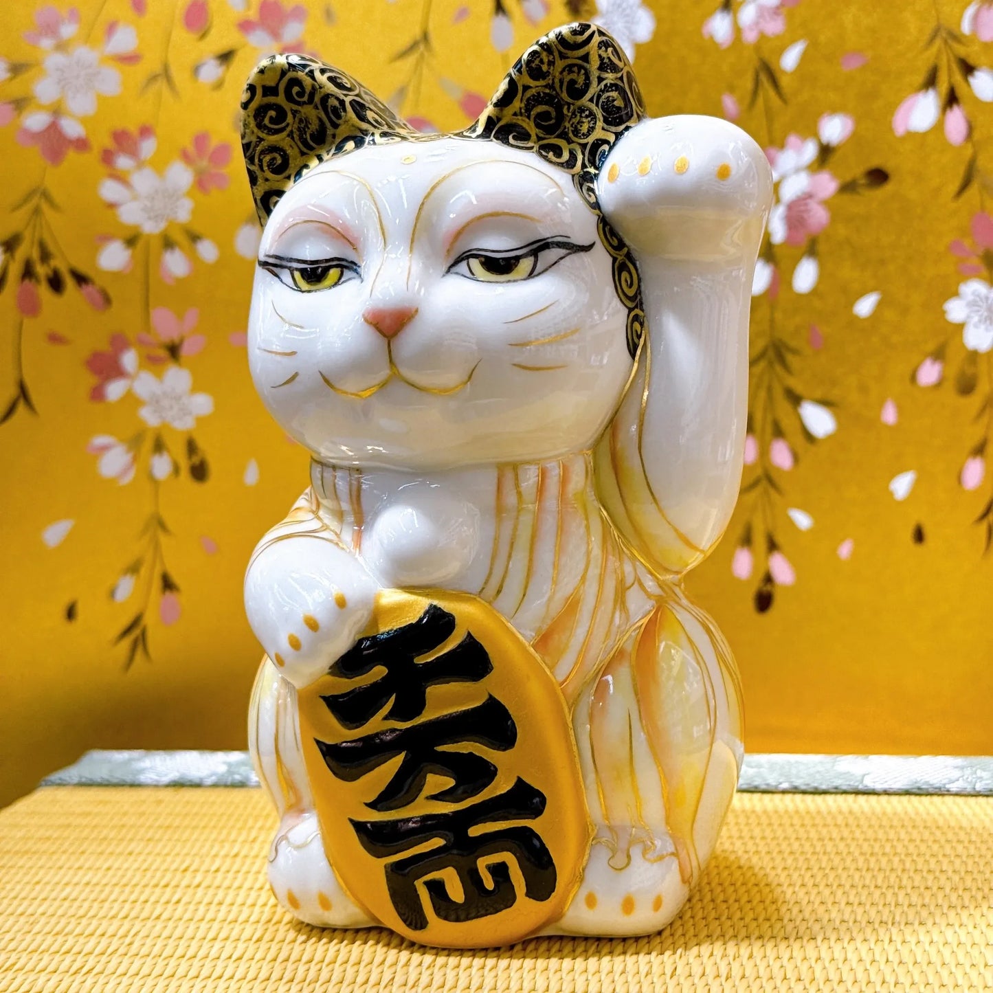日本清水烧招财猫 色绘 佛陀