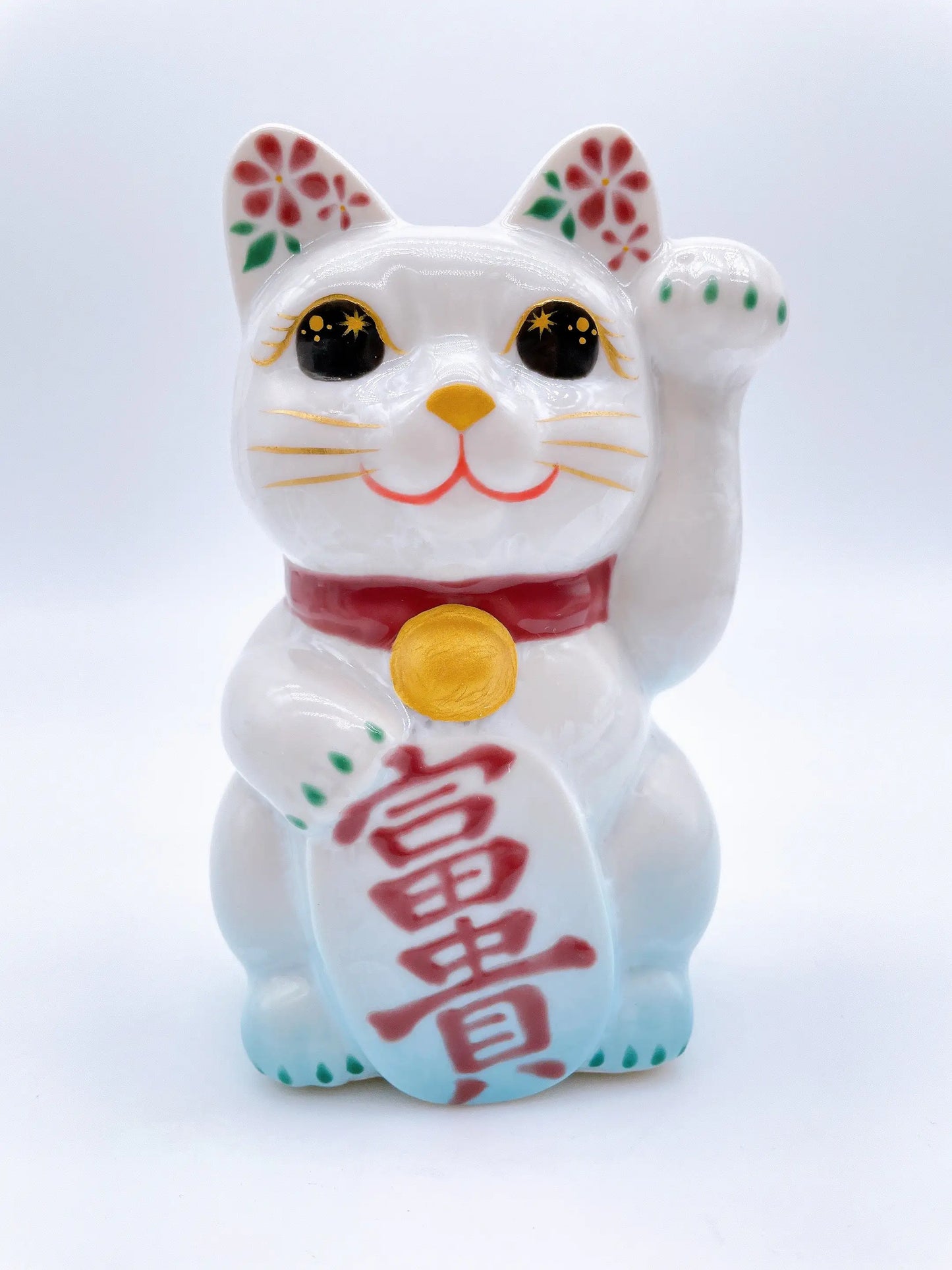 日本清水烧招财猫 花结晶 水色 富贵
