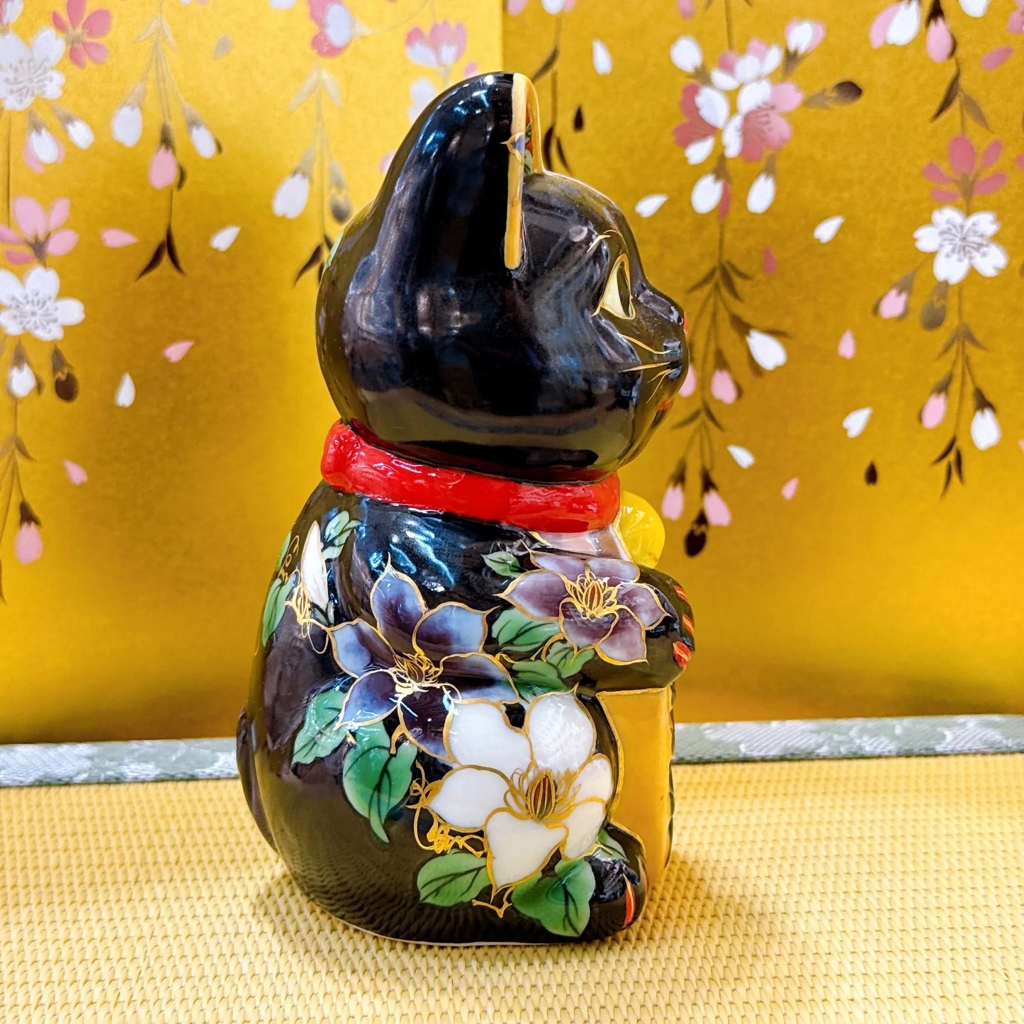 日本清水燒招財貓  黑地鐵線