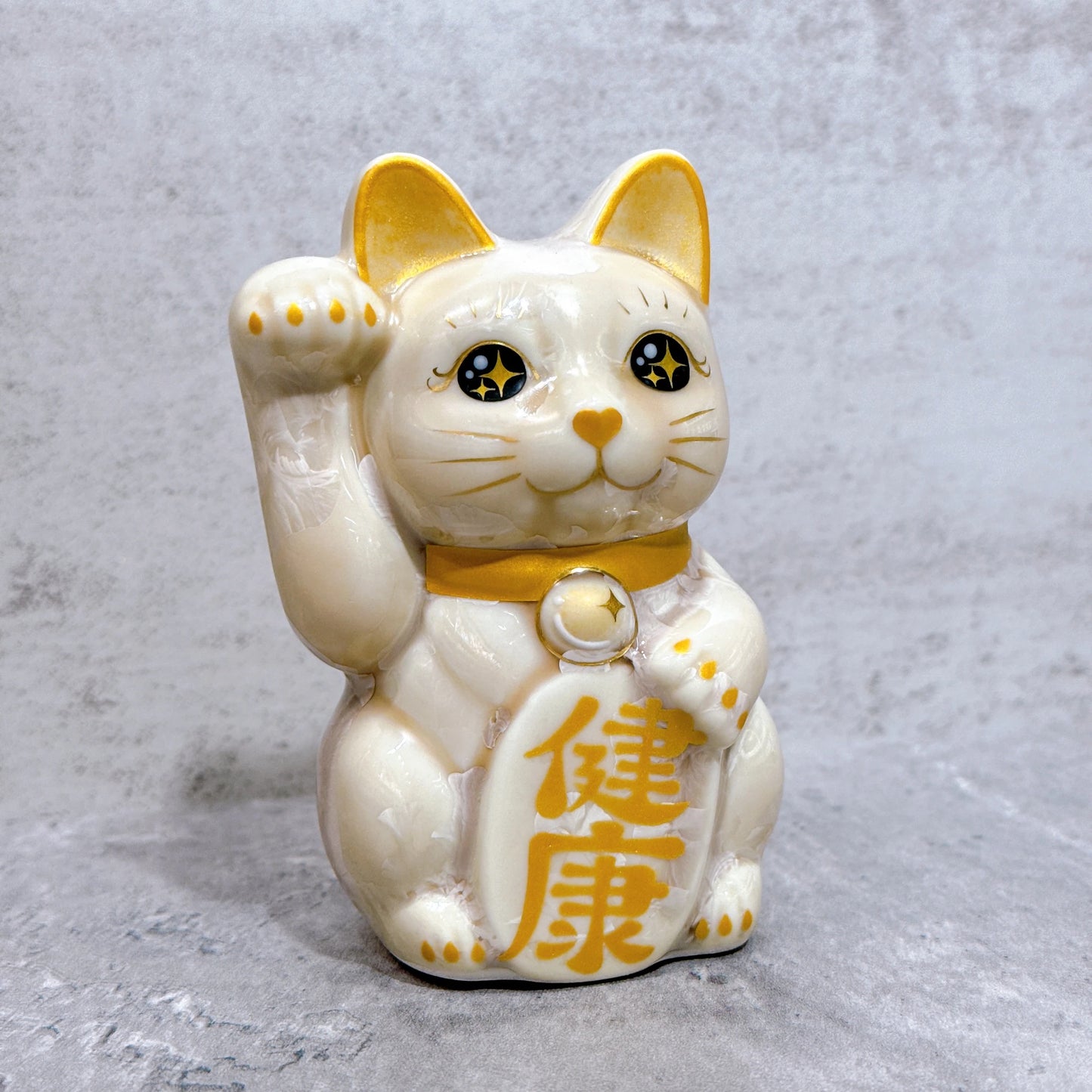 日本清水燒招財貓 花結晶 杏 健康 右 特小