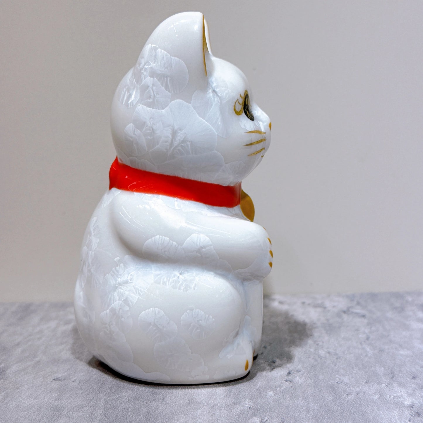 日本清水燒招財貓 花結晶 白 億万両 左 特小