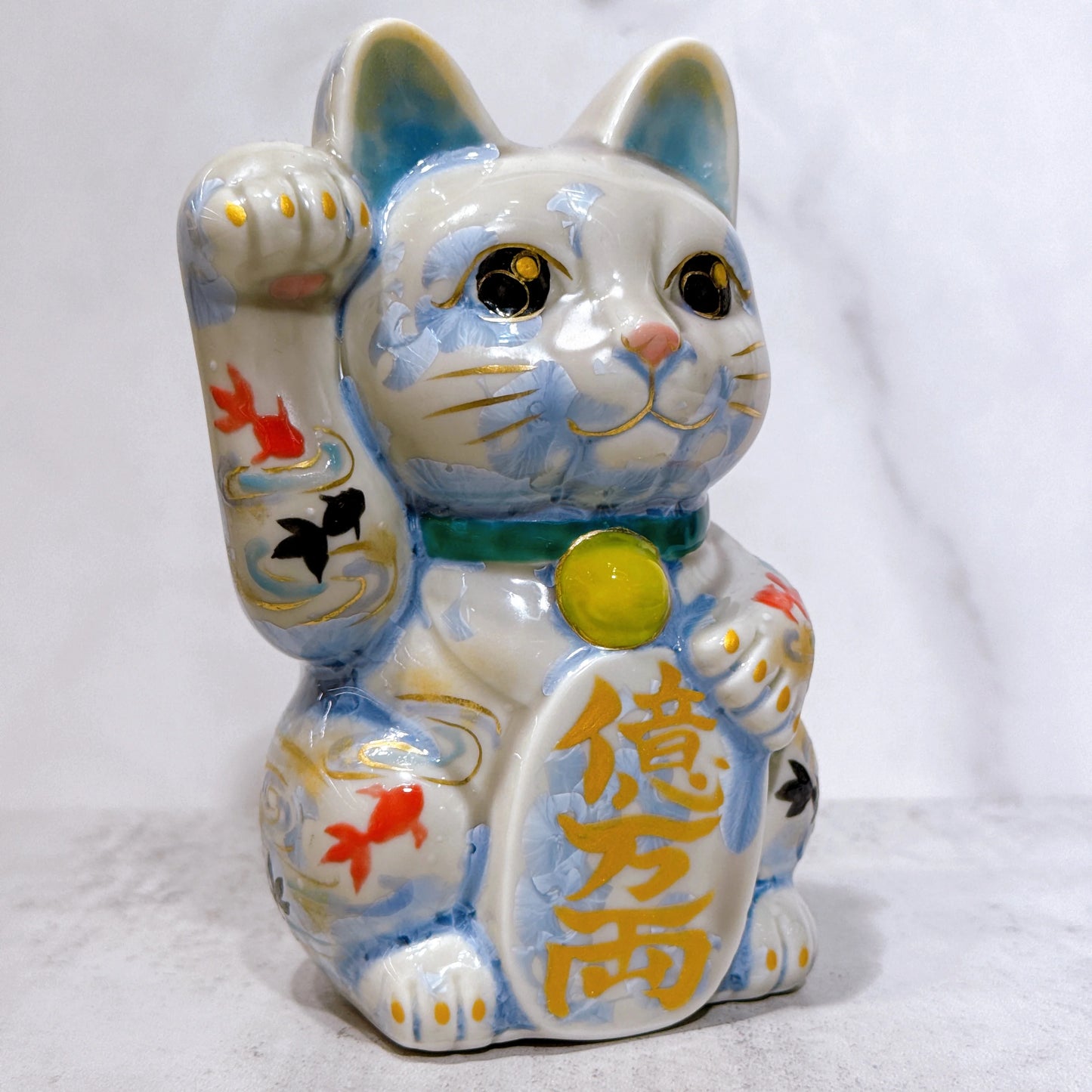 日本清水燒招財貓 花結晶 銀藤 体花 億万両 右