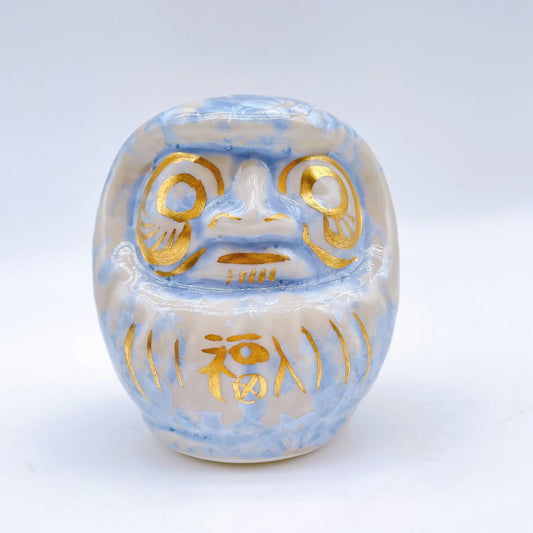 日本清水燒達摩 花結晶 銀藤X金彩 小
