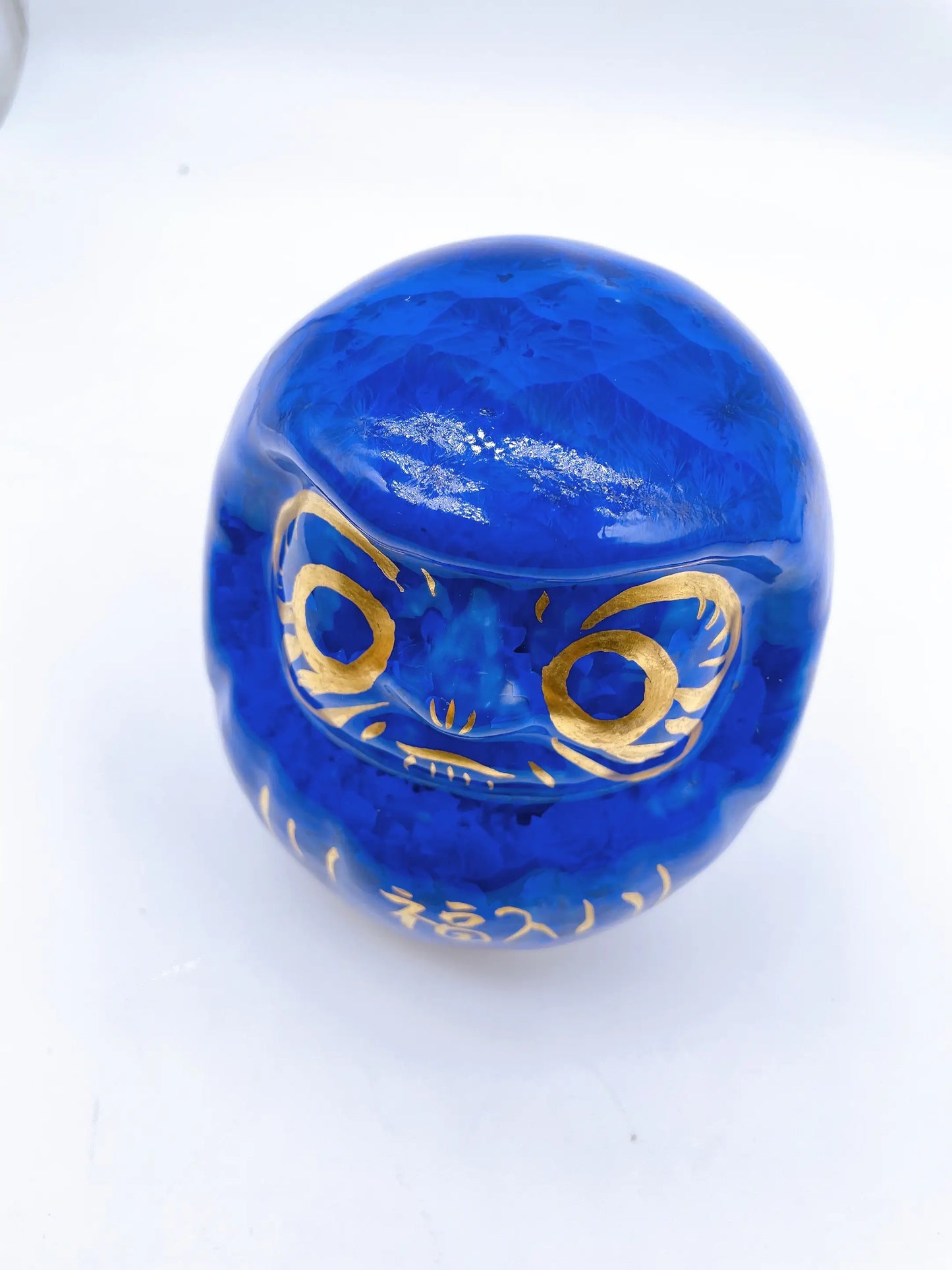 日本清水燒達摩 花結晶 瑠璃X金彩 中