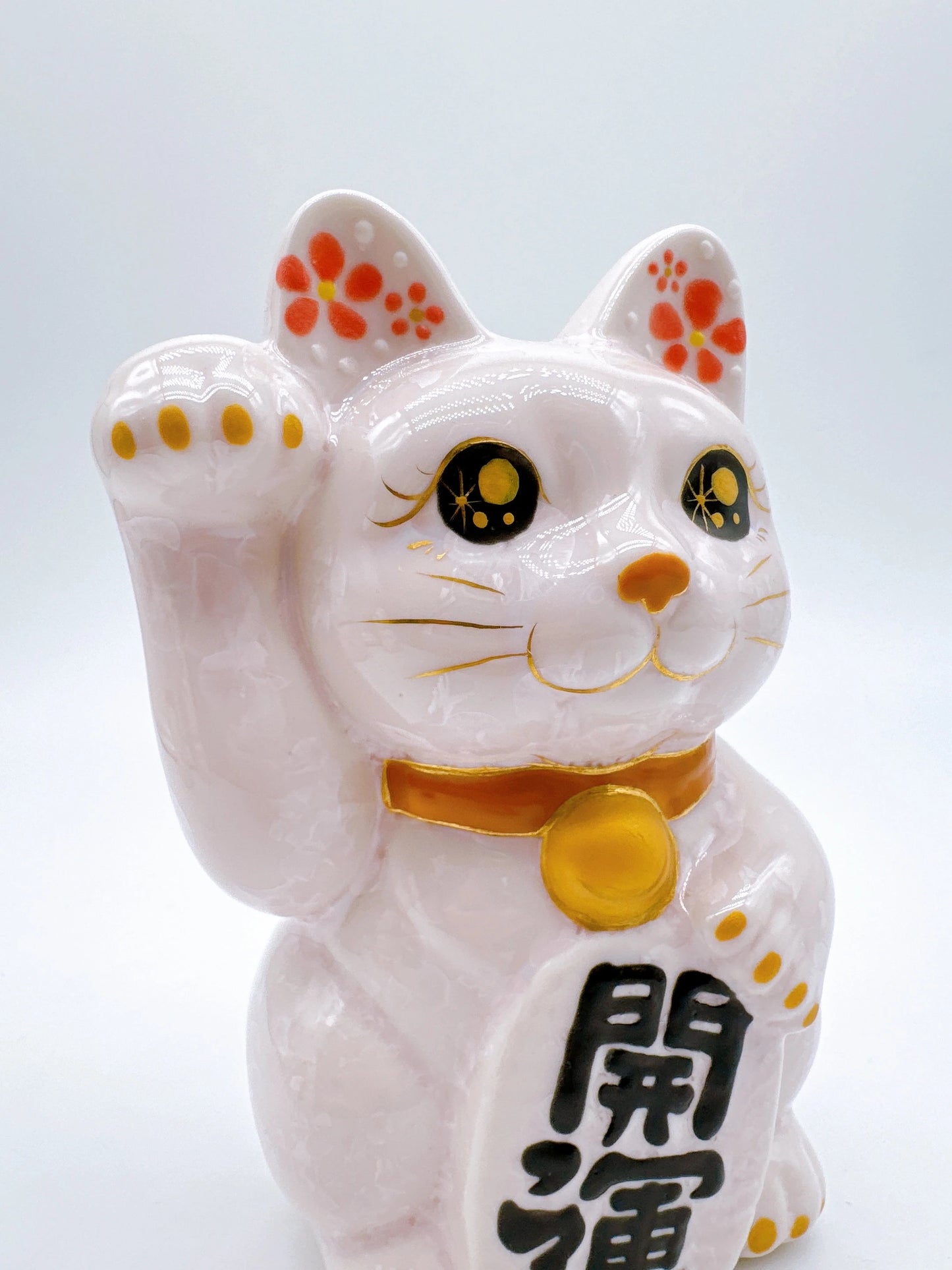 日本清水燒招財貓 花結晶 桃 開運 右