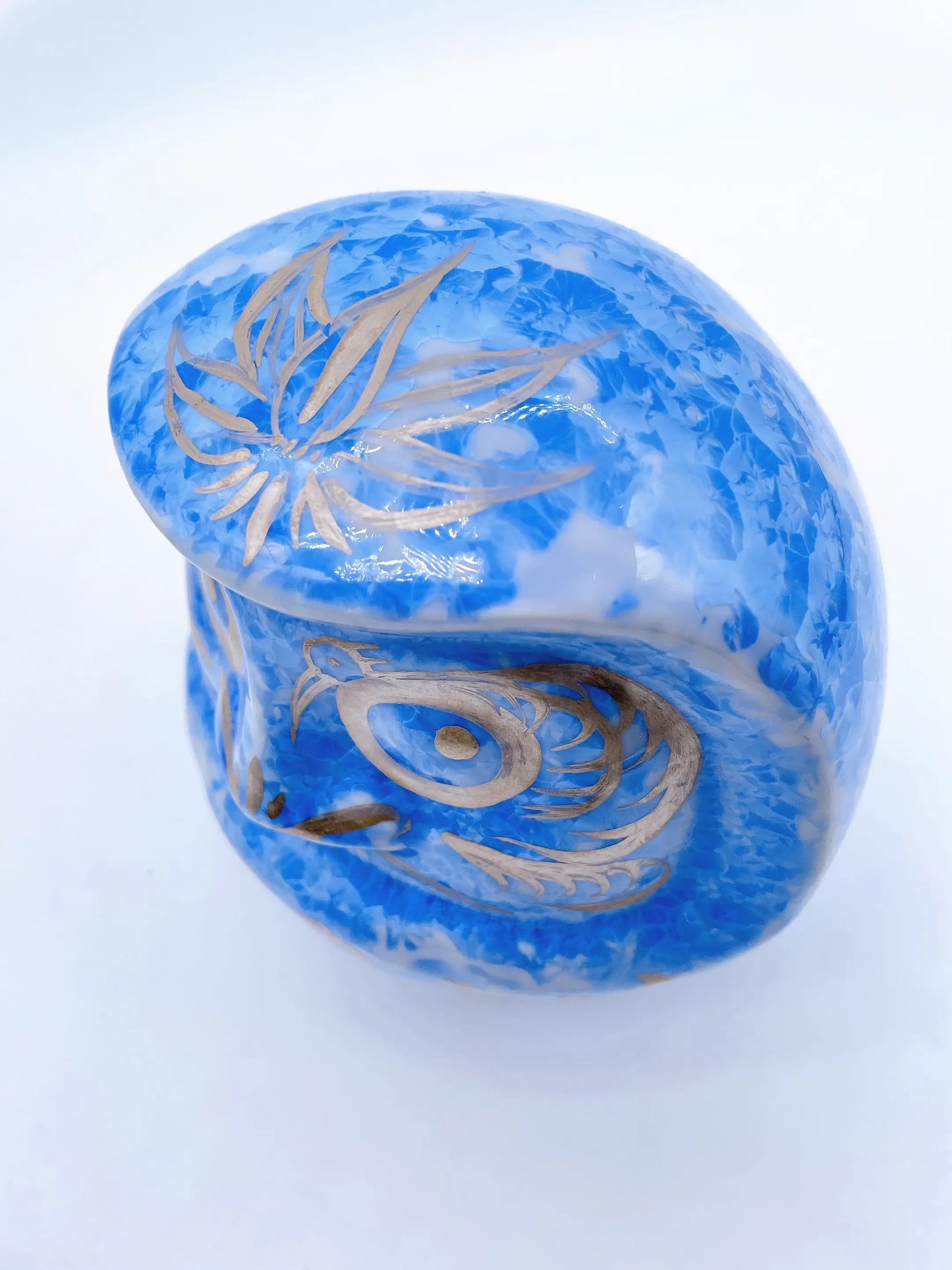 日本清水燒達摩 花結晶 青X銀彩 大