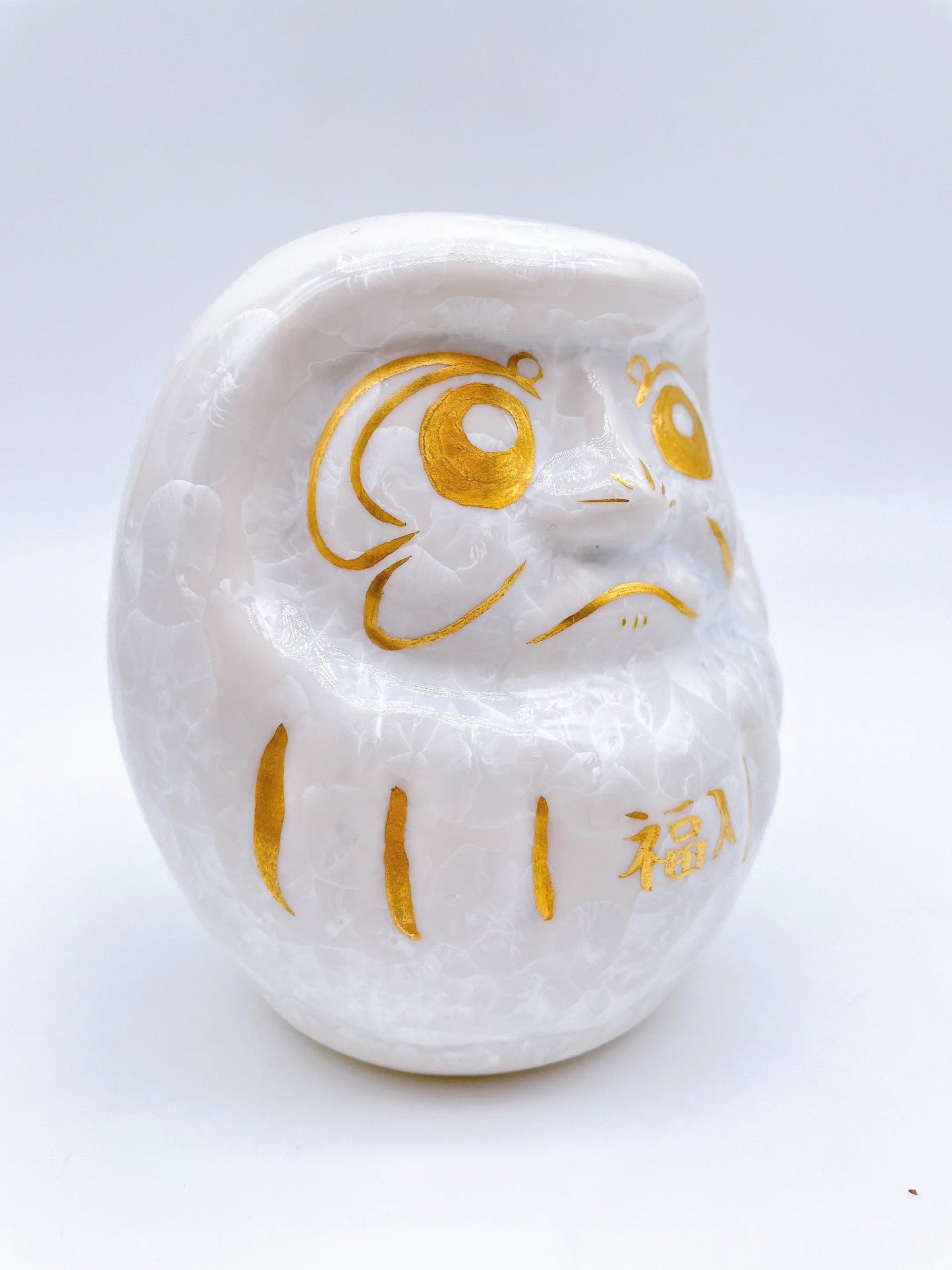 日本清水燒達摩 花結晶 白X金彩 中