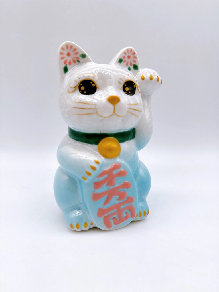 日本清水烧招财猫 花结晶 水色 千万两 左