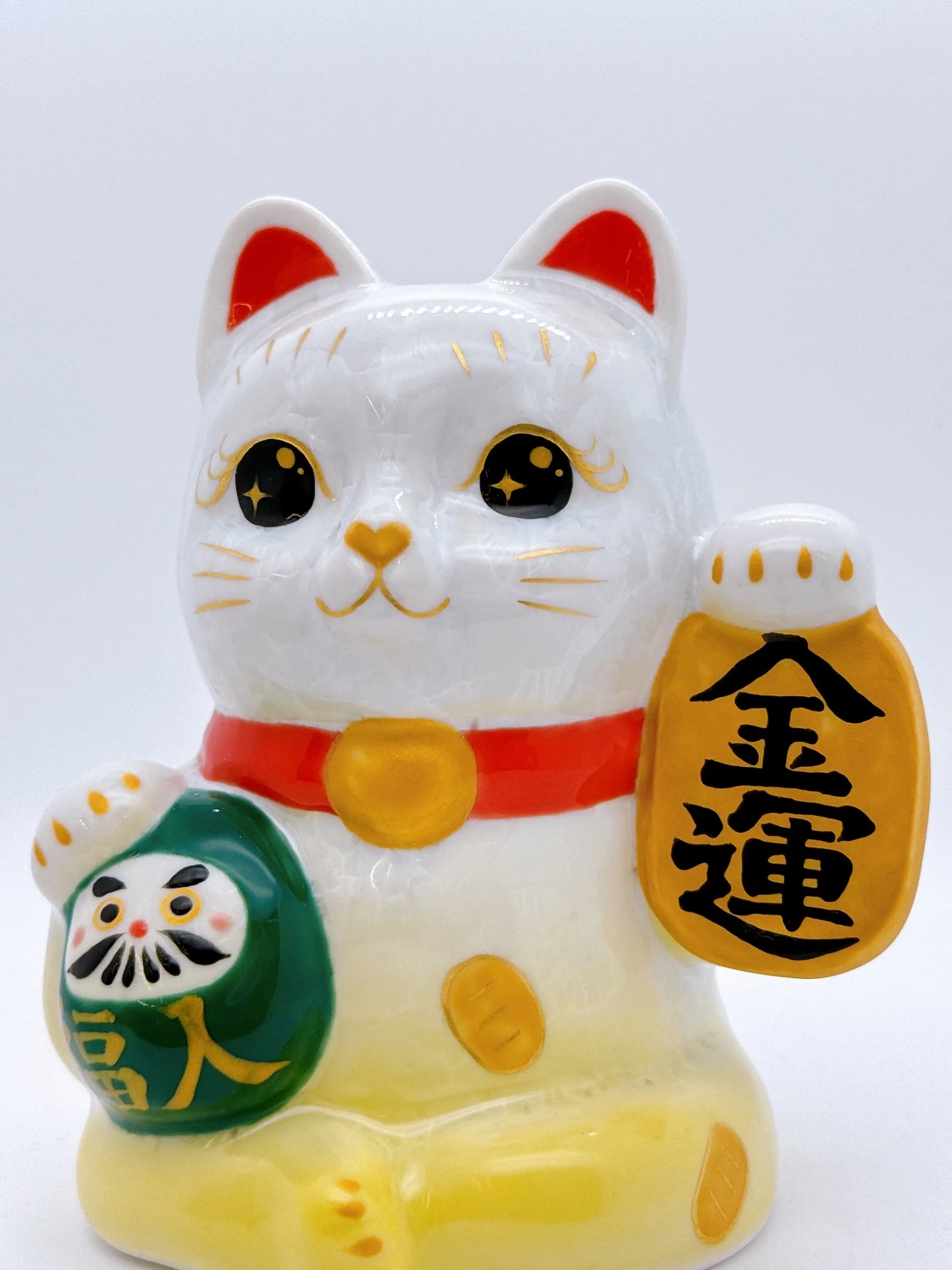 日本清水燒招財貓 達摩 花結晶 黃白 金運