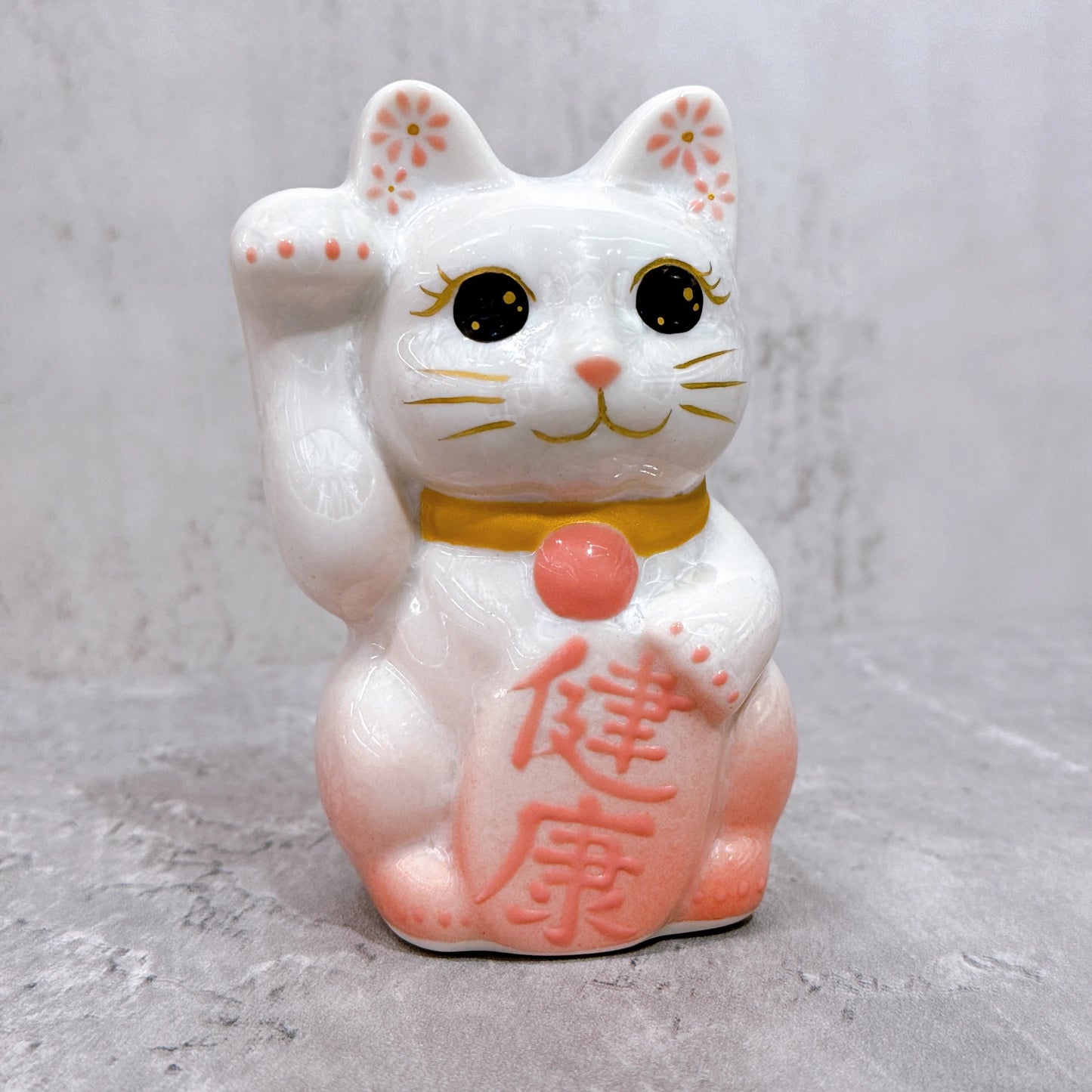 日本清水燒招財貓 花結晶 桃白 健康 右 特小