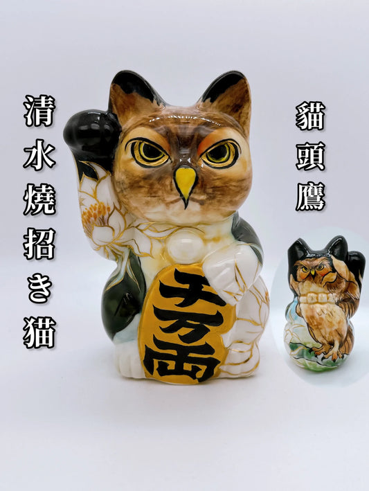 日本清水燒招財貓 貓頭鷹