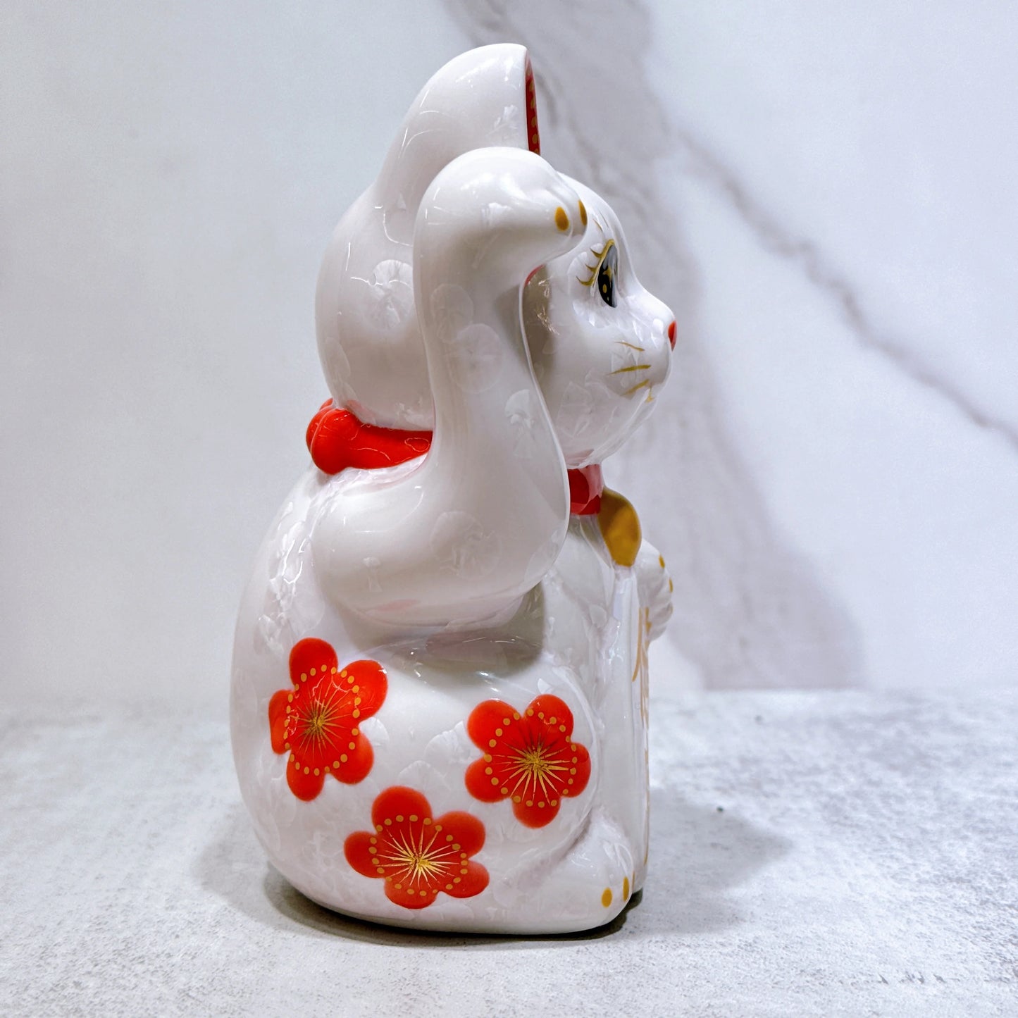 日本清水燒招財貓 花結晶 桃 体花 健康 右