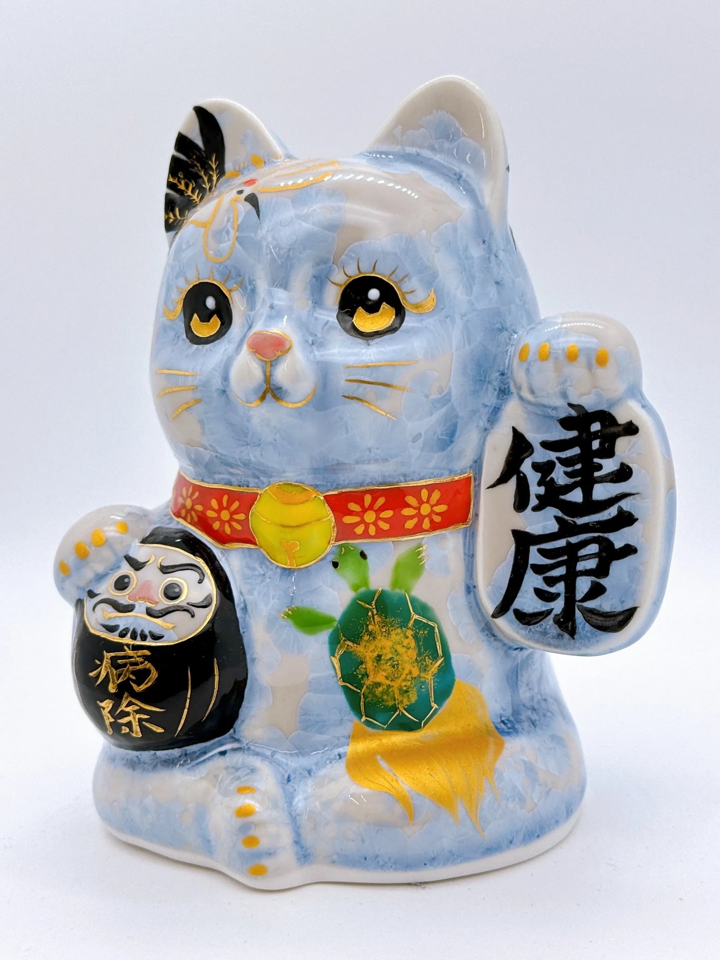 日本清水燒招財貓 達摩 花結晶 銀藤 健康