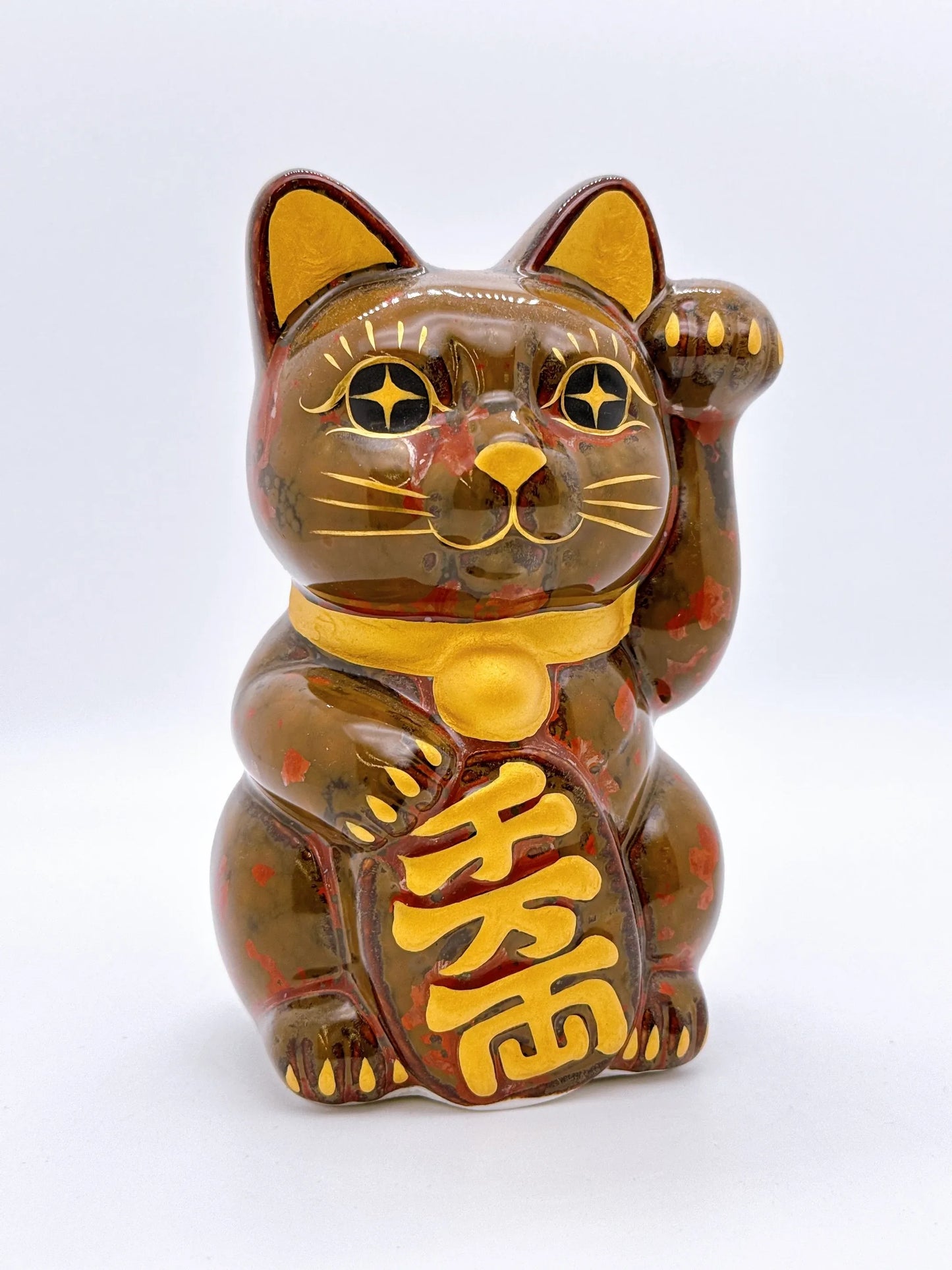 日本清水燒招財貓 花結晶 真朱 千万両 左