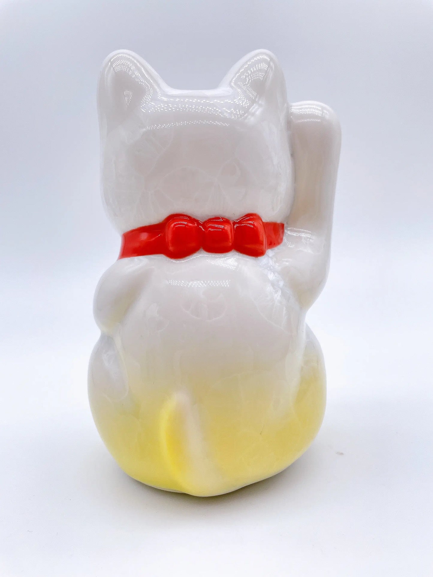 日本清水烧招财猫 花结晶 黄白 健康长寿