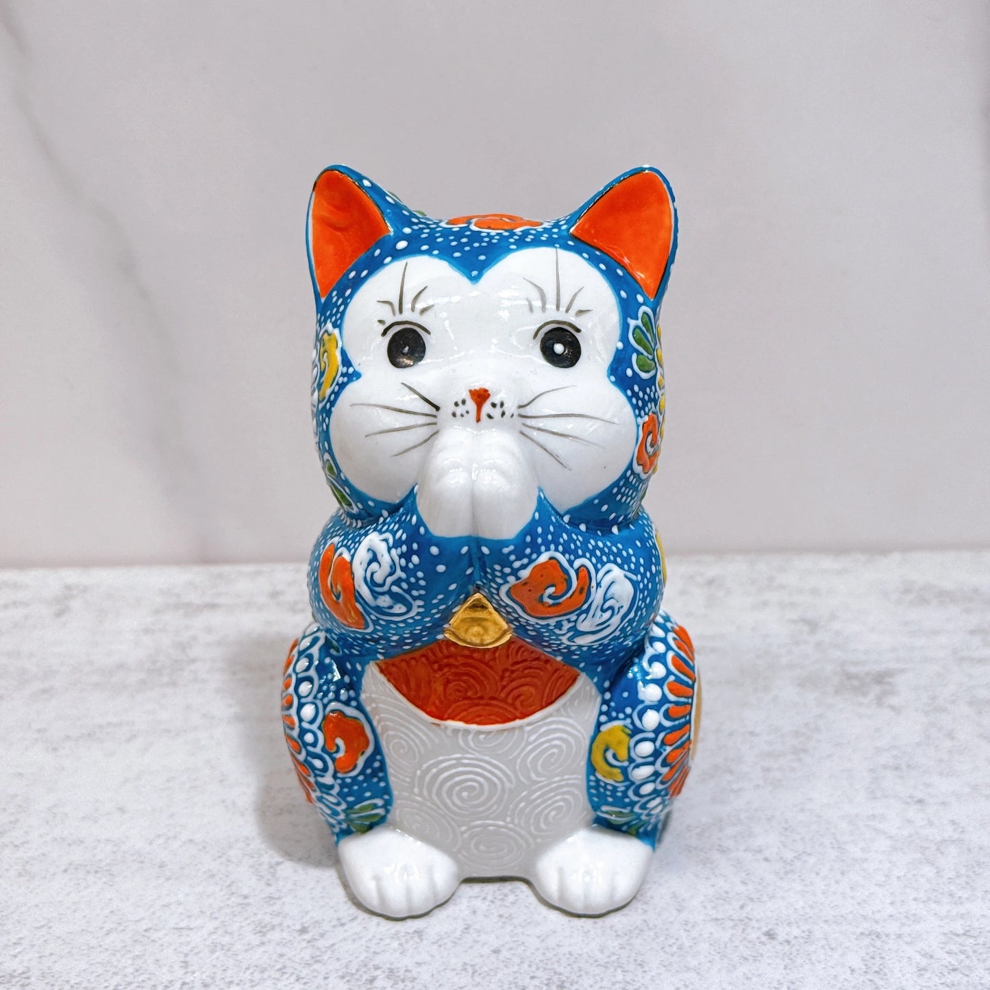 日本九谷烧招财猫 祈祷青盛