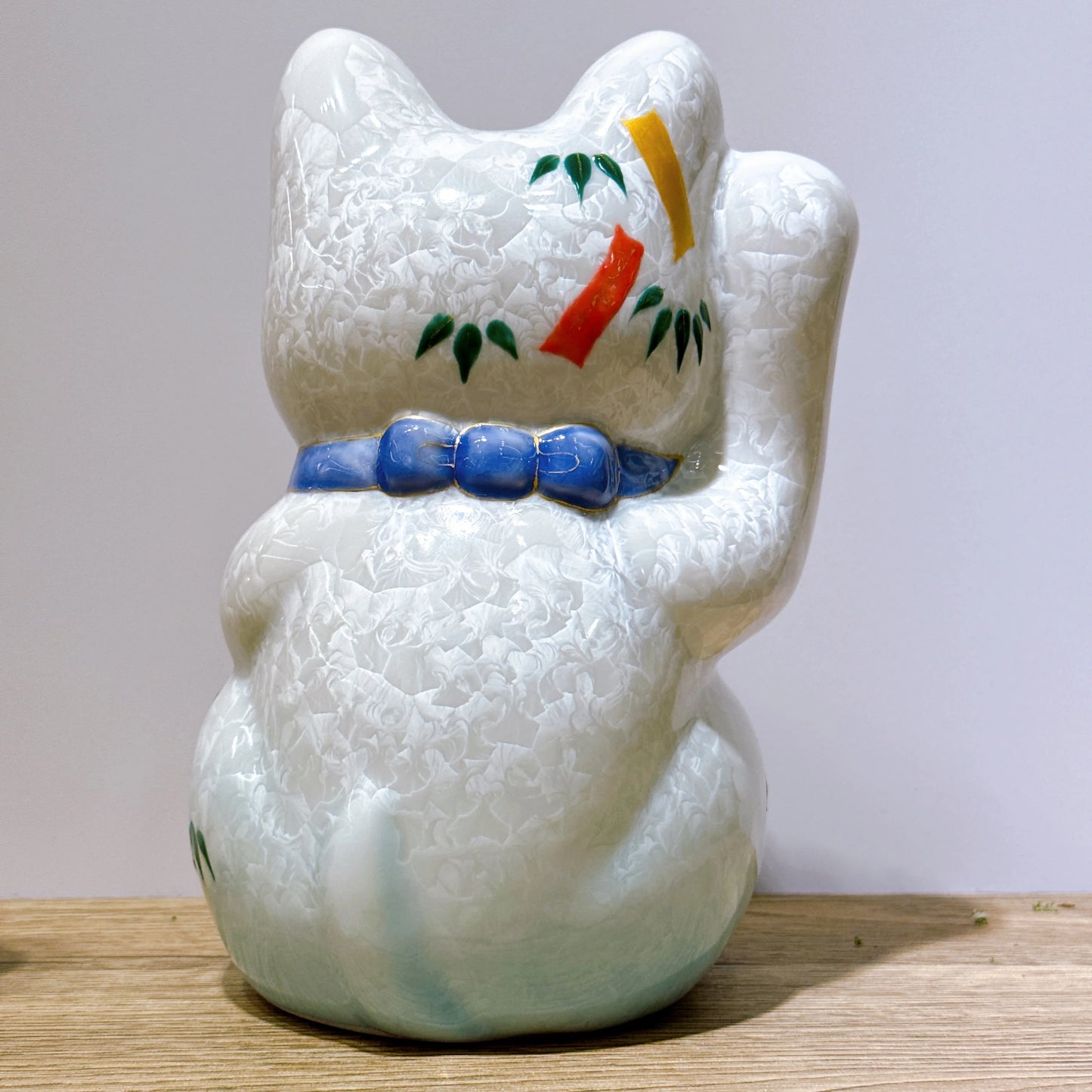 日本清水燒招財貓 花結晶 水白 健康 特大 右