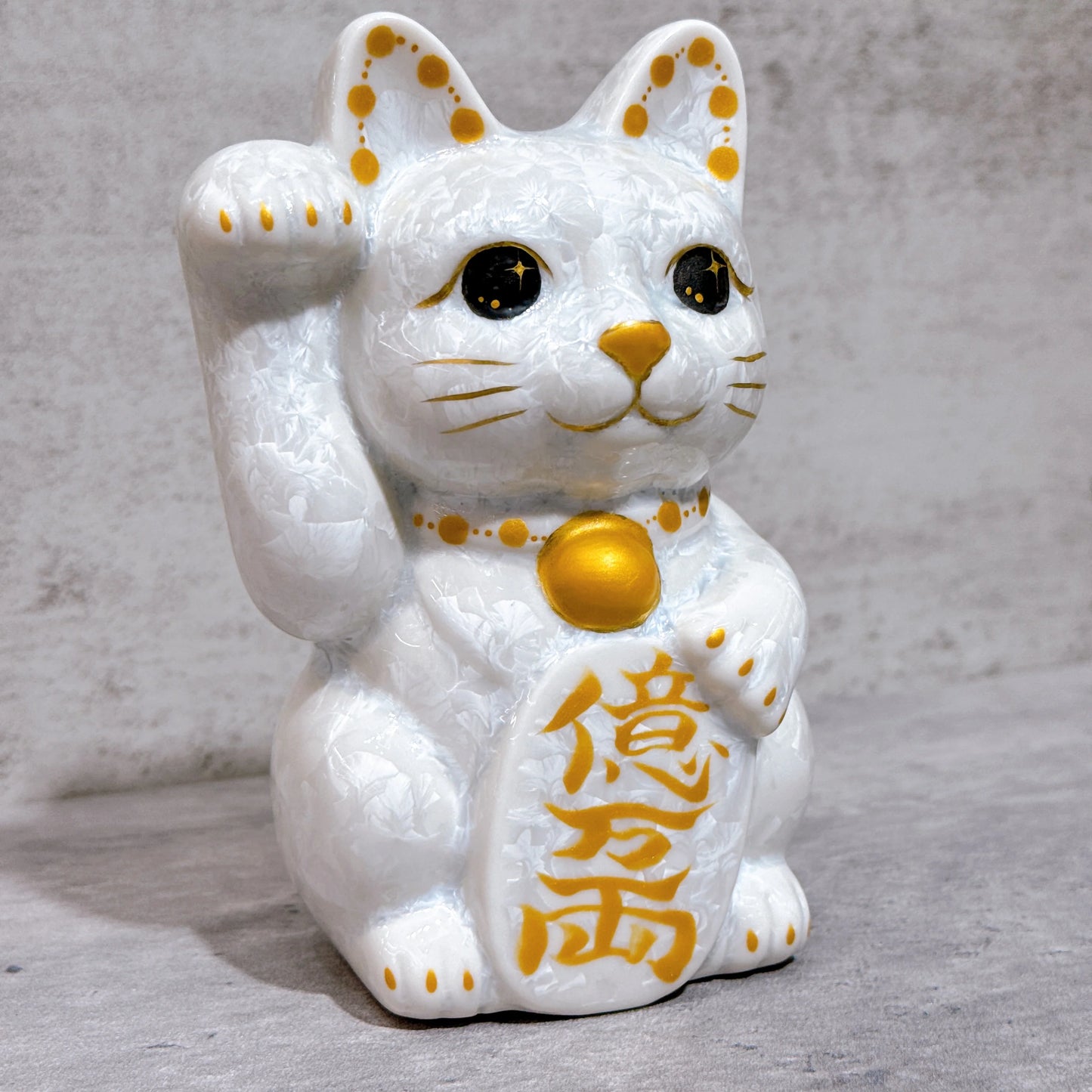 日本清水燒招財貓 花結晶 白 億萬両 右