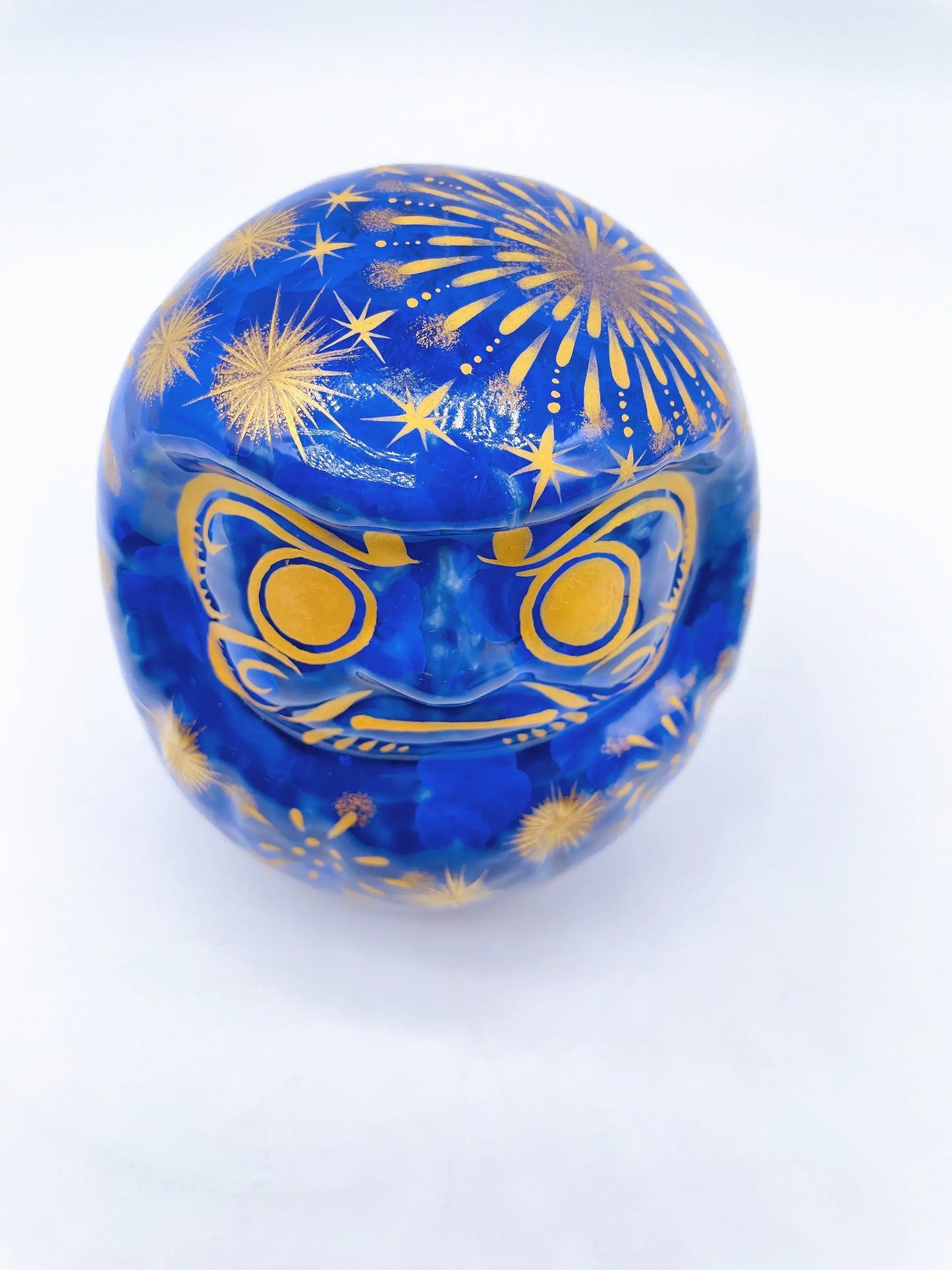 日本清水燒達摩 花結晶 璃璃X金彩 花火 中