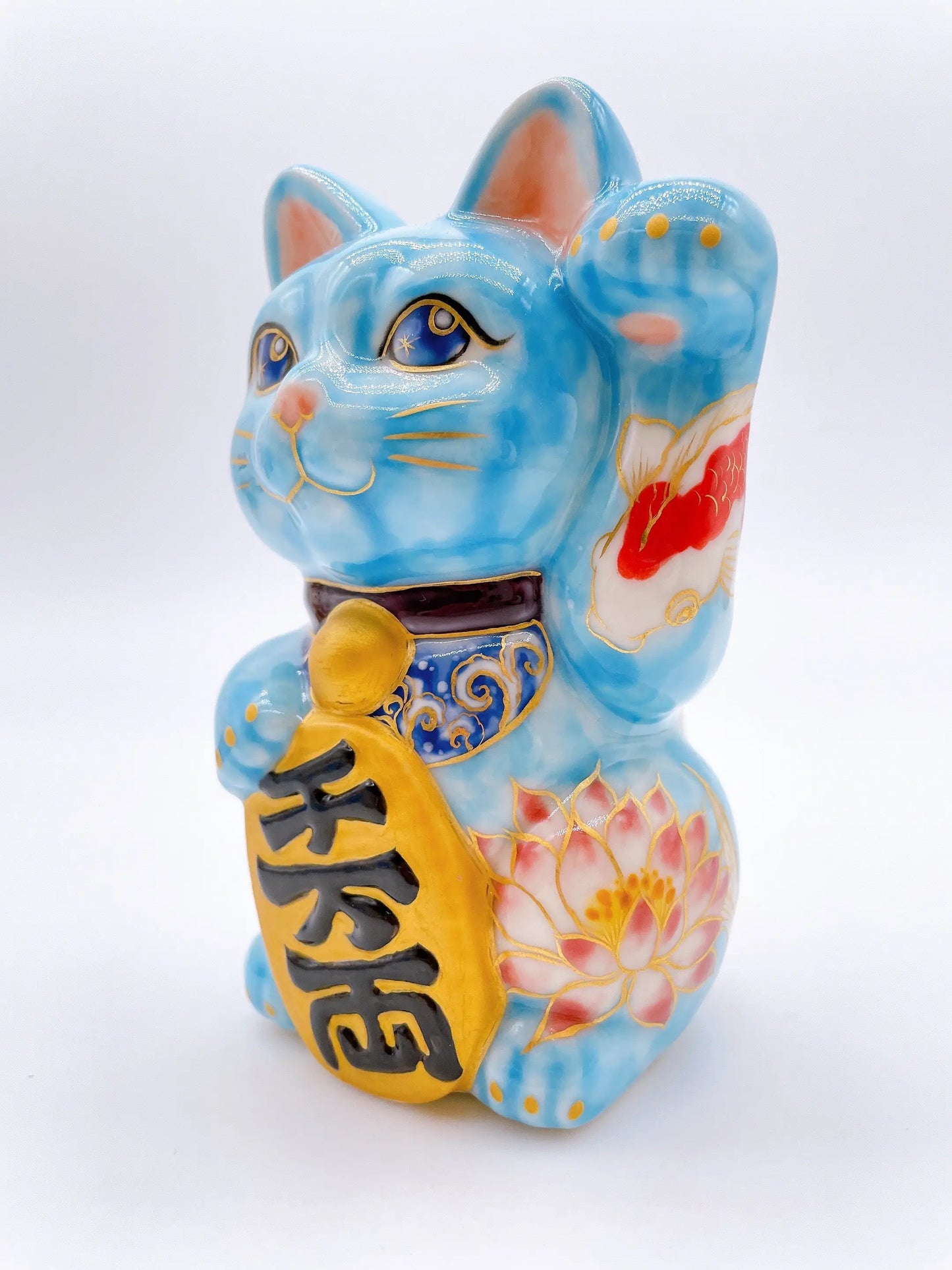 日本清水烧招财猫 水色地鲤