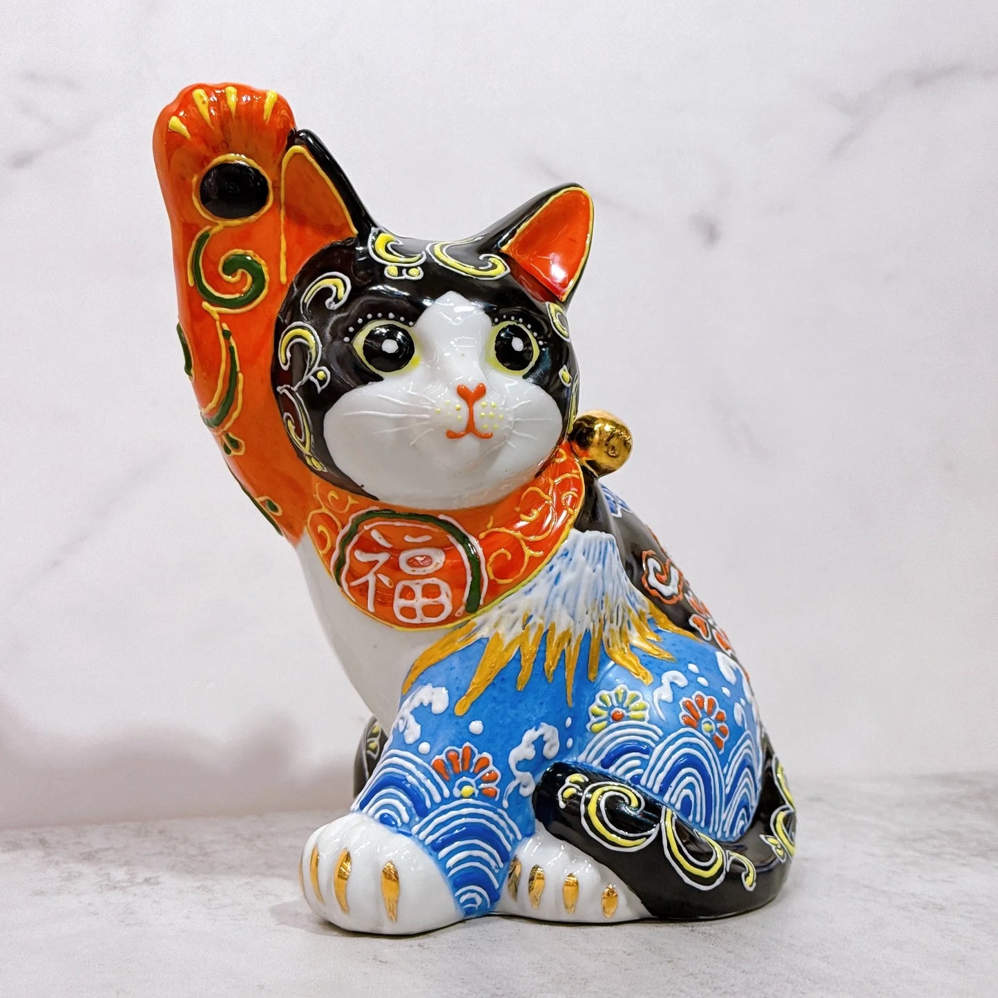 日本九谷烧招财猫 白富土菊水