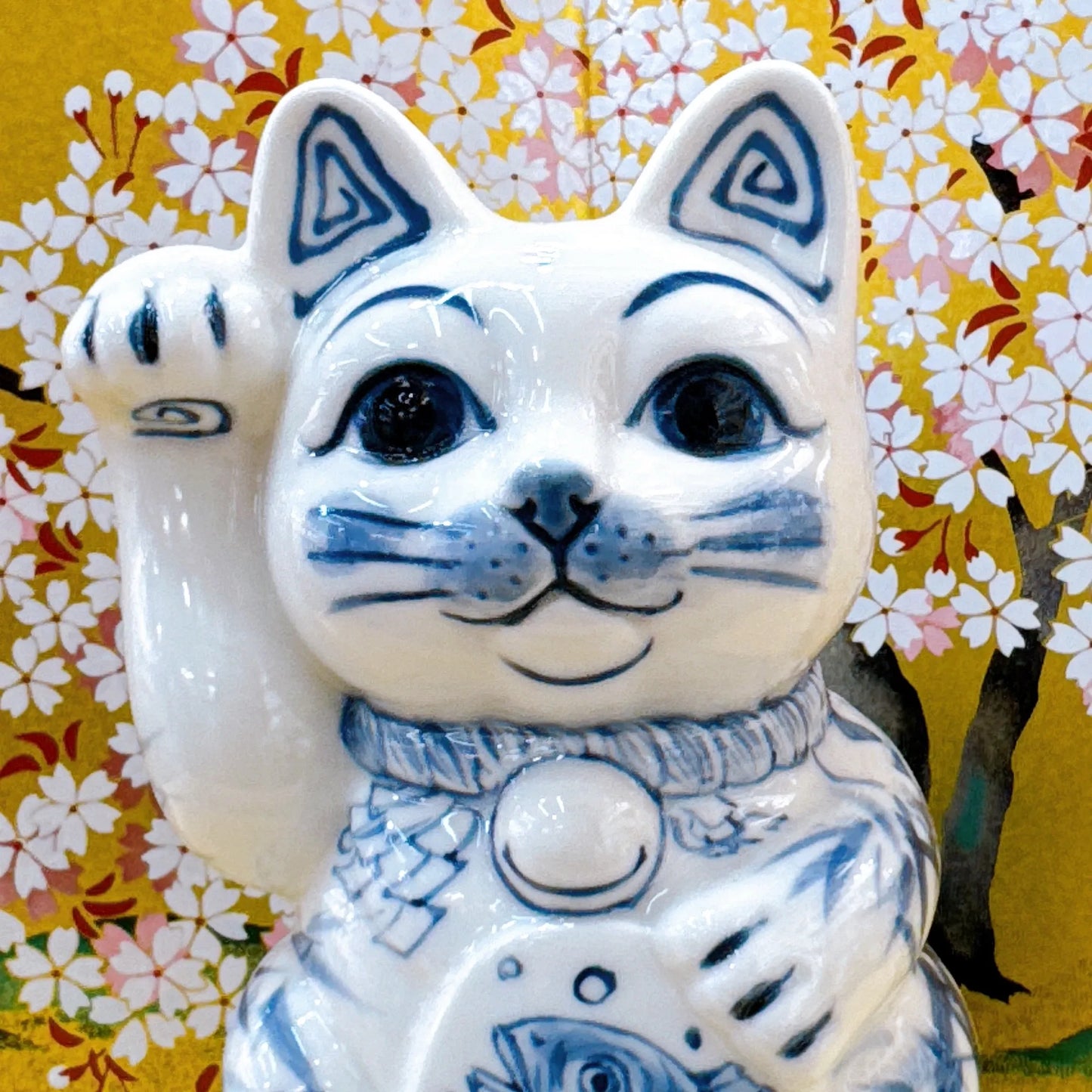日本清水烧招财猫染付鲷