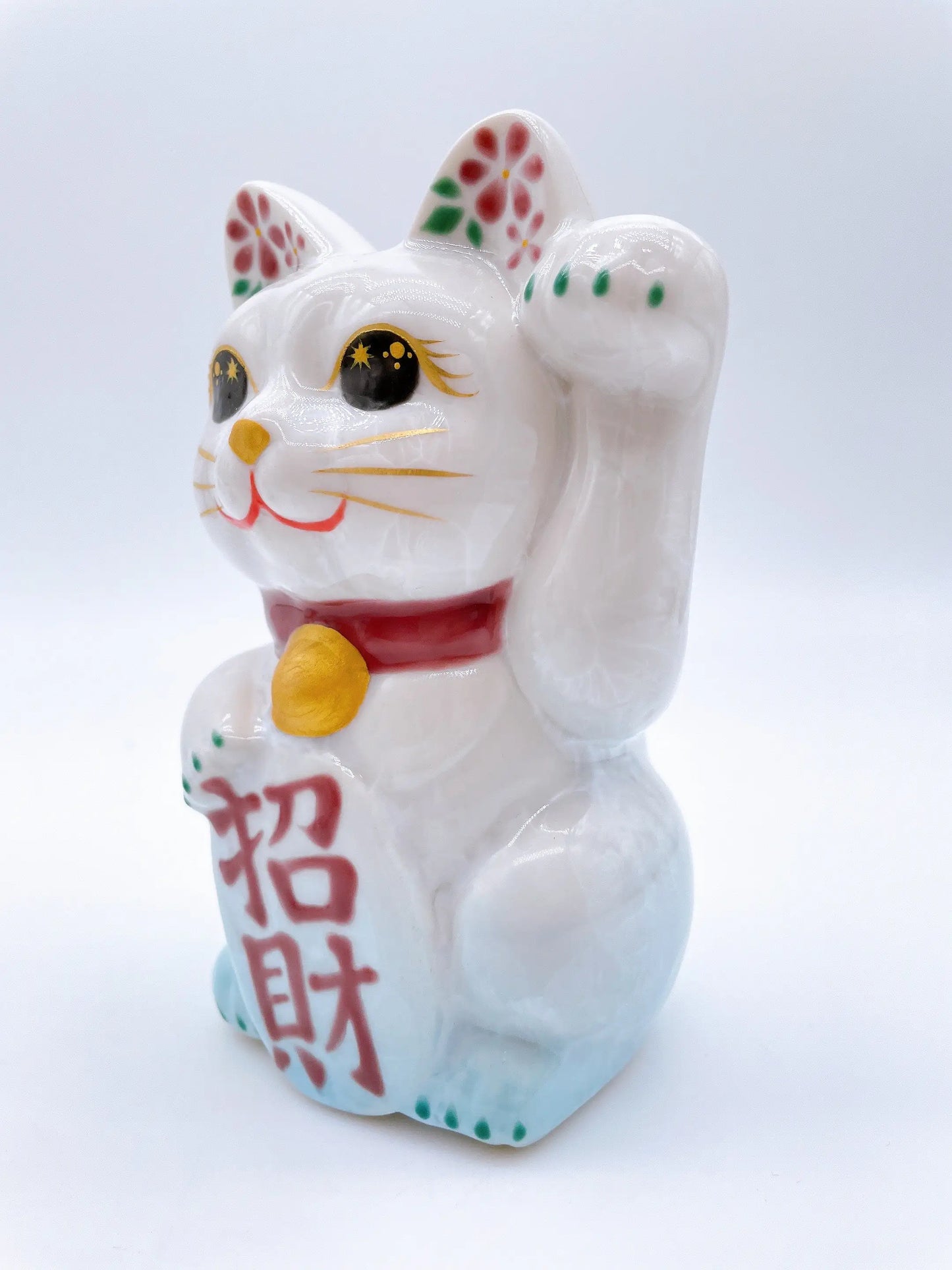 日本清水烧招财猫 花结晶 水色 招财