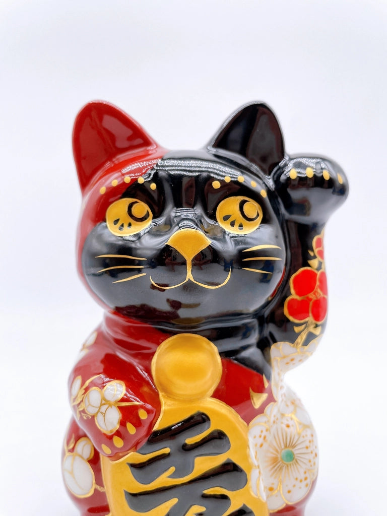 日本清水烧招财猫 黑X地梅