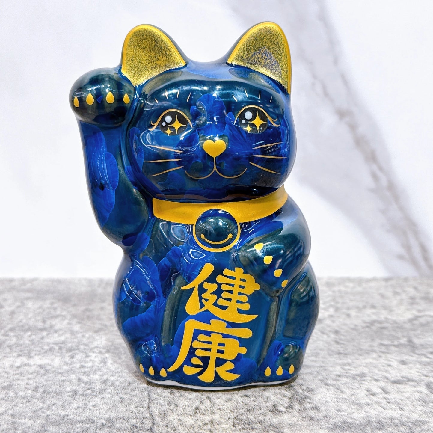 日本清水燒招財貓 青墨 健康 右 特小