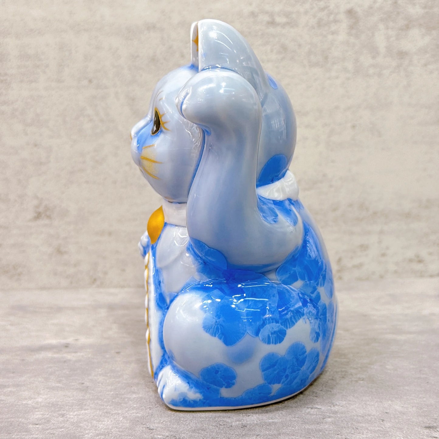 日本清水燒招財貓 花結晶 青 千万両 左