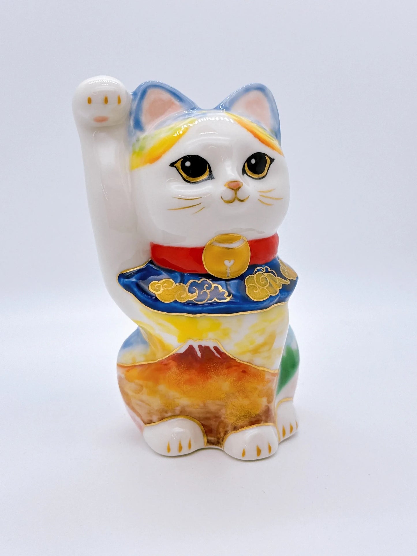 日本清水燒招財貓 色繪 富士